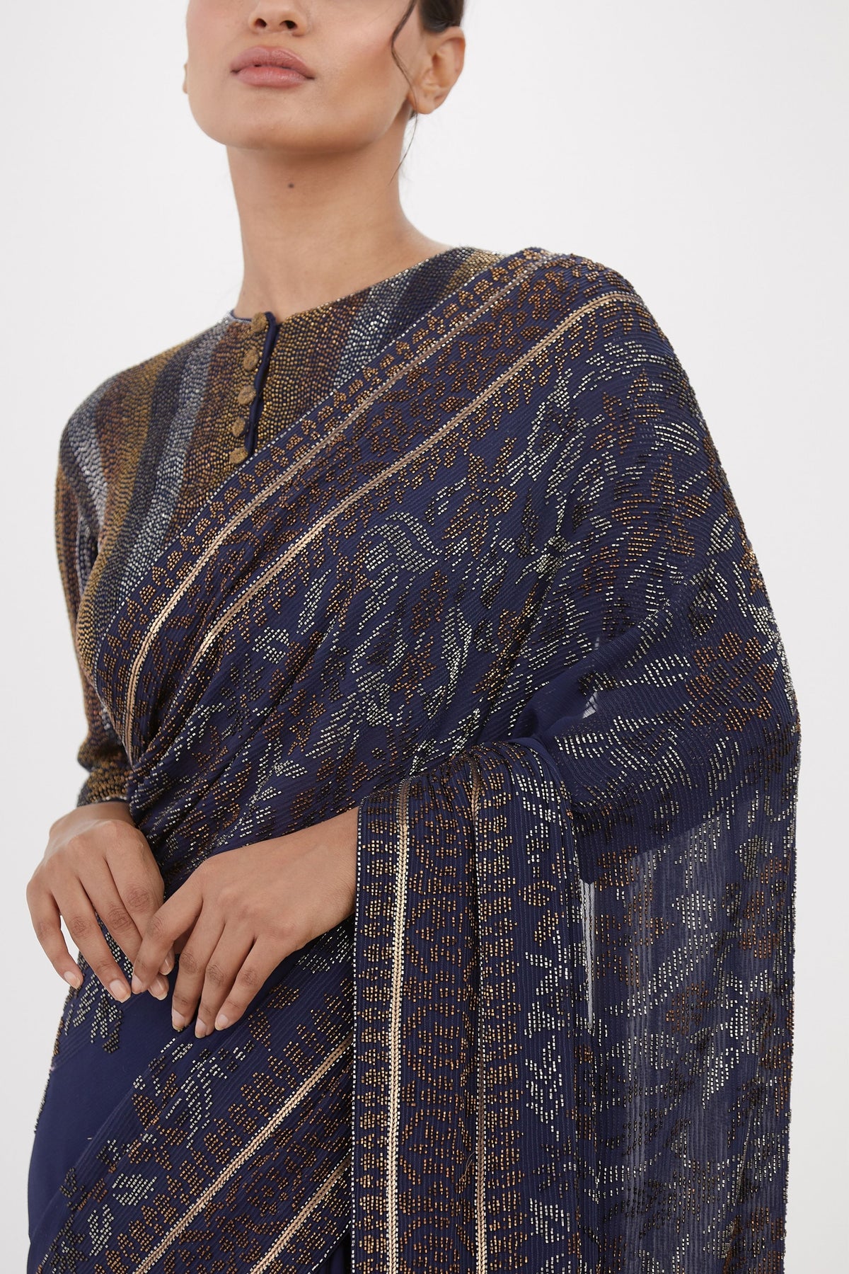 Navy Cutdana Saree Set