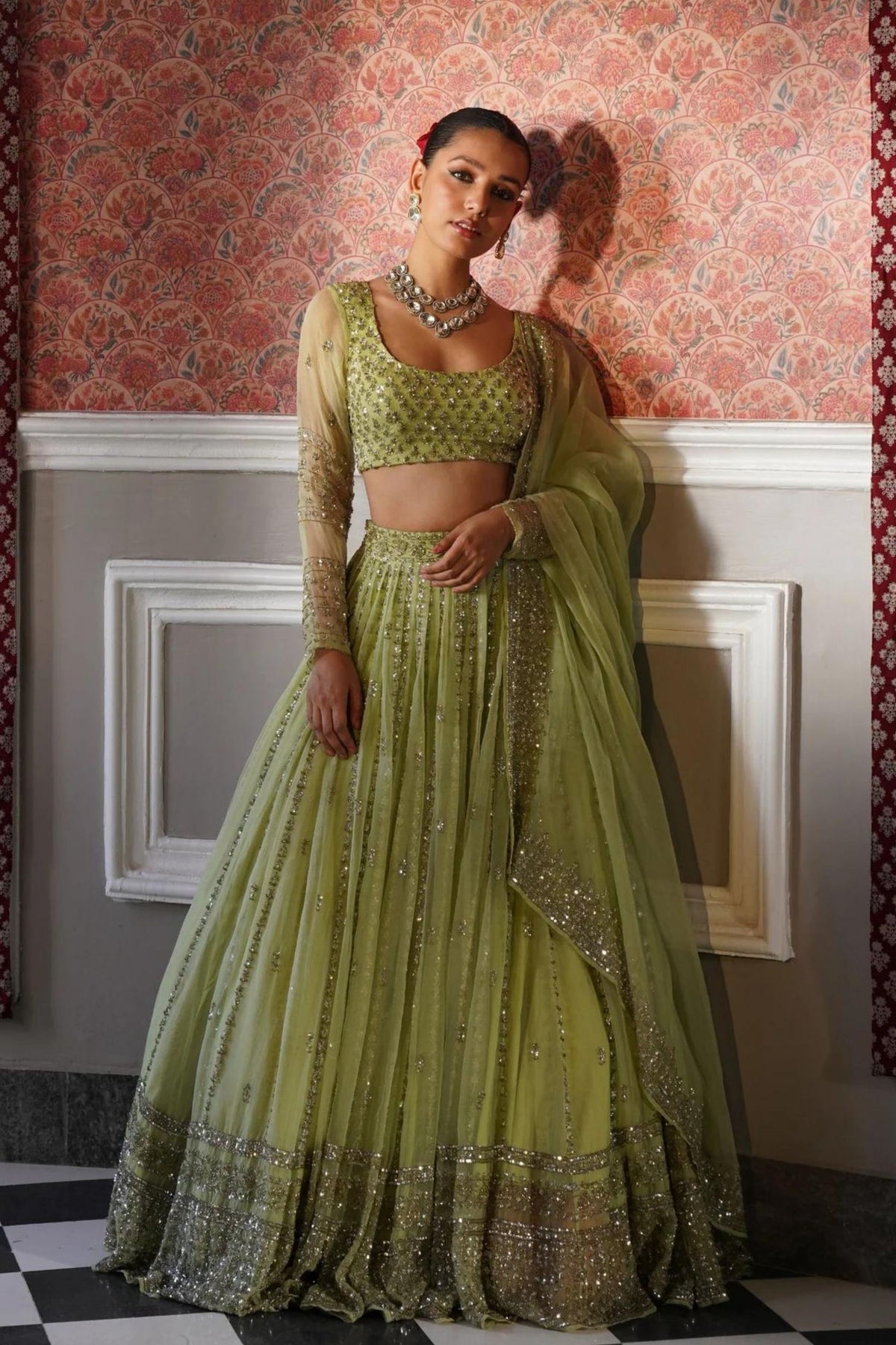 Mint Green Organza Lehenga Set