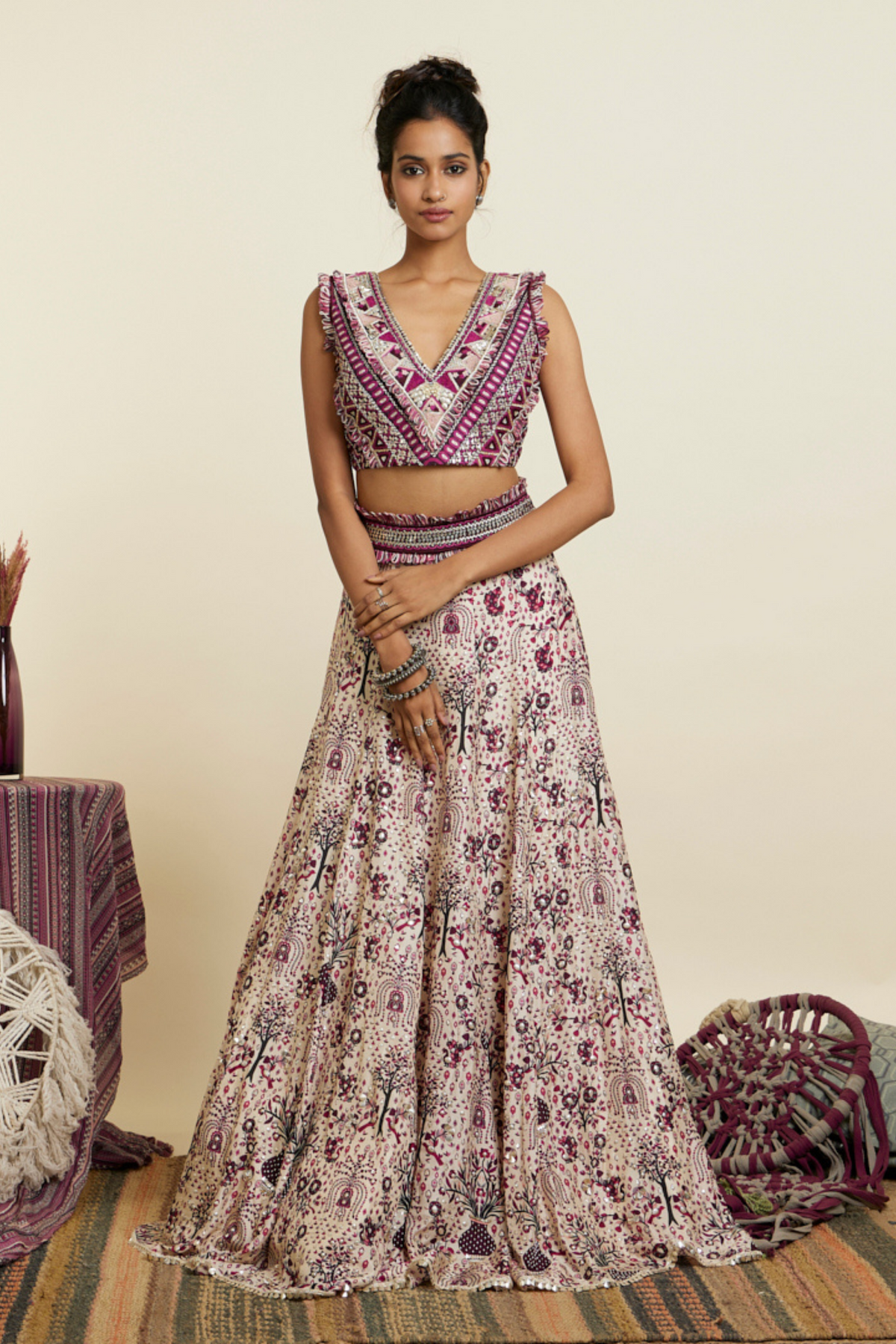 Merlot Print Embellished Lehenga Set