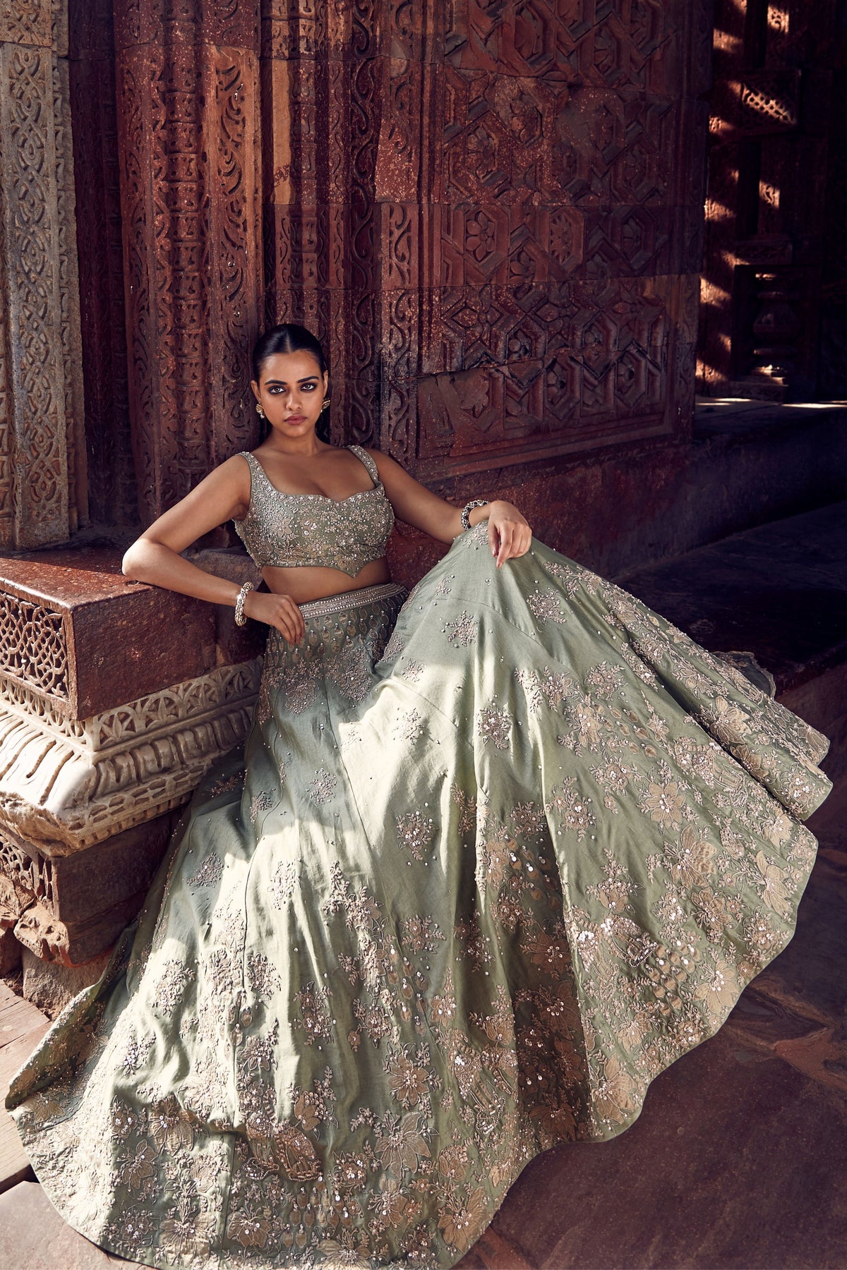 The Sona Patti Jade Bow Lehenga Set