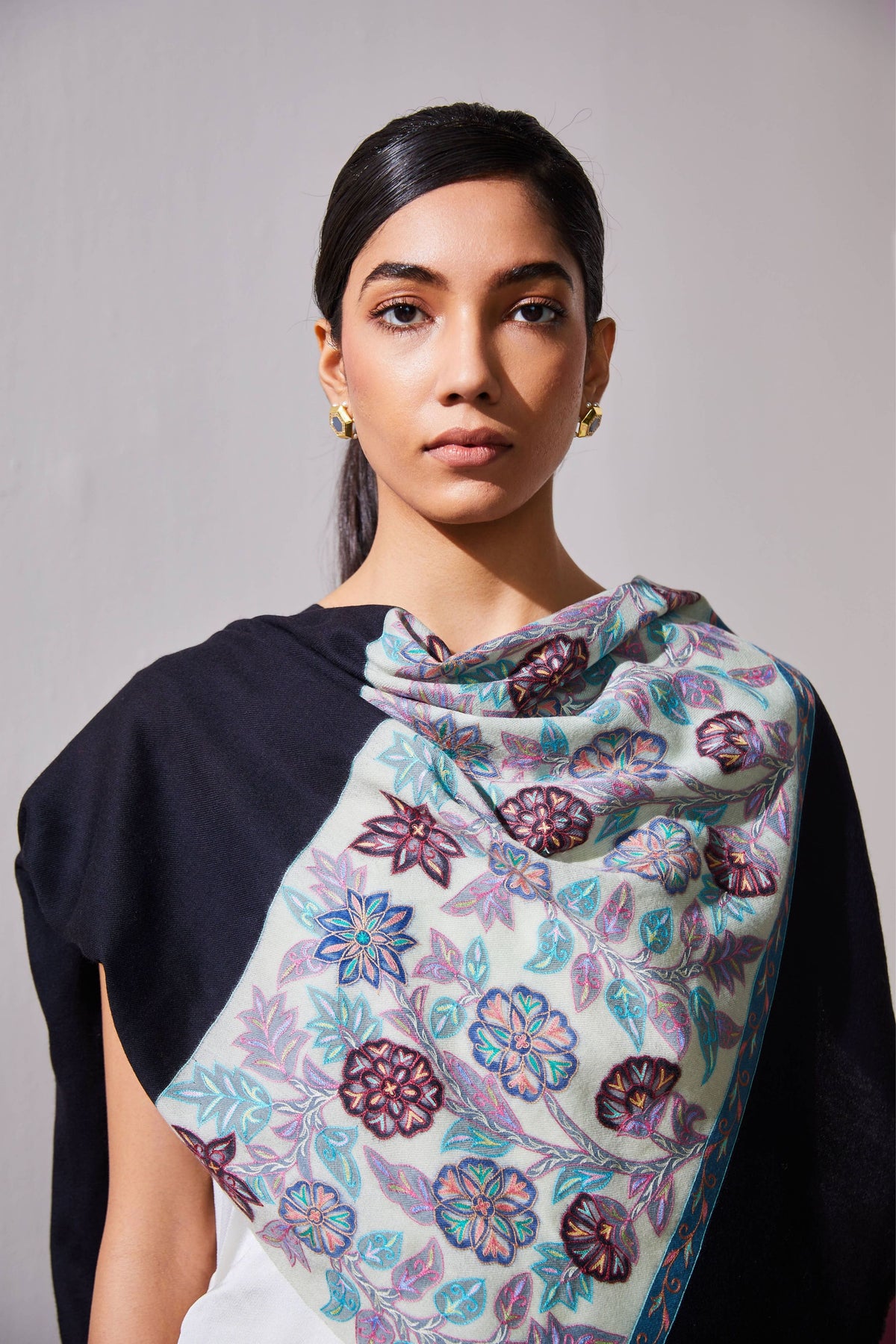 Pashmina Kalamkari Stole in Black