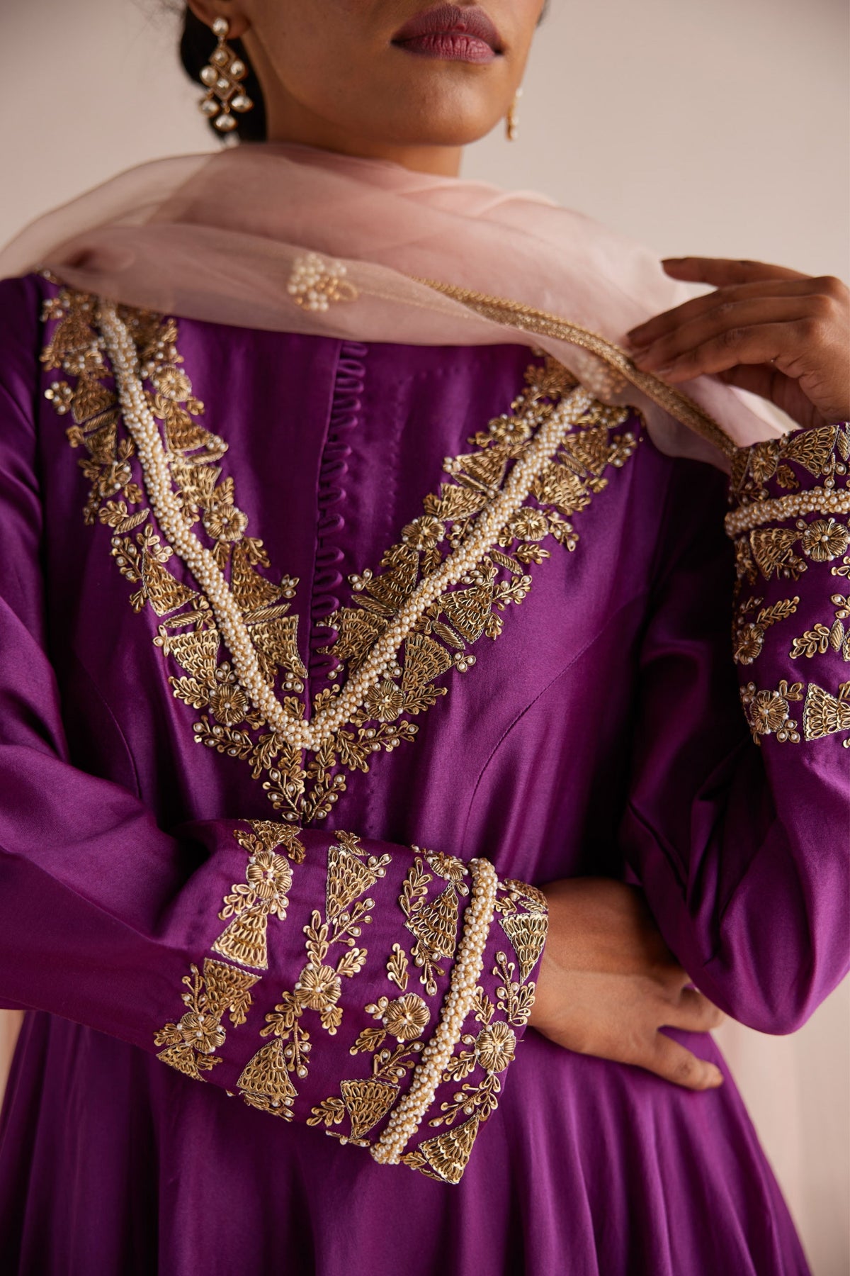 Purple Anarkali With Pants