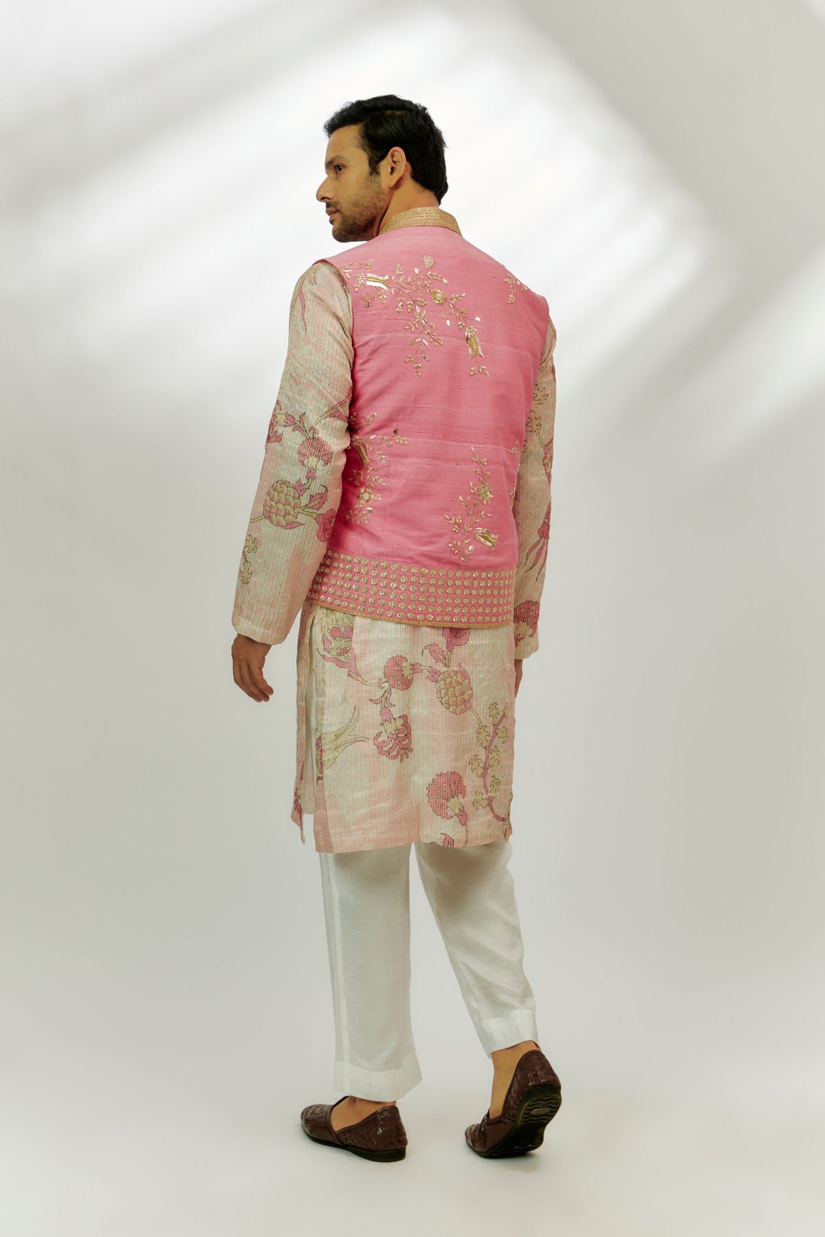 Pastel Pink Silk Kurta - Bundi Set