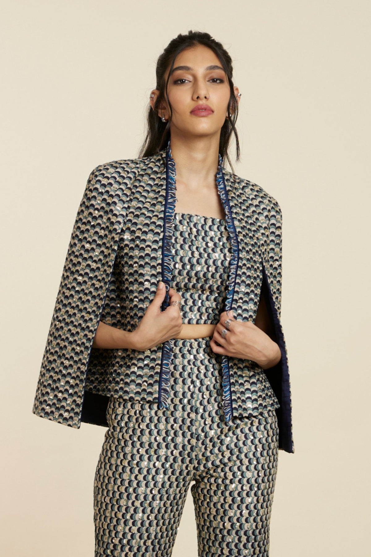 Blue Embellished Scallop Noor Jacket