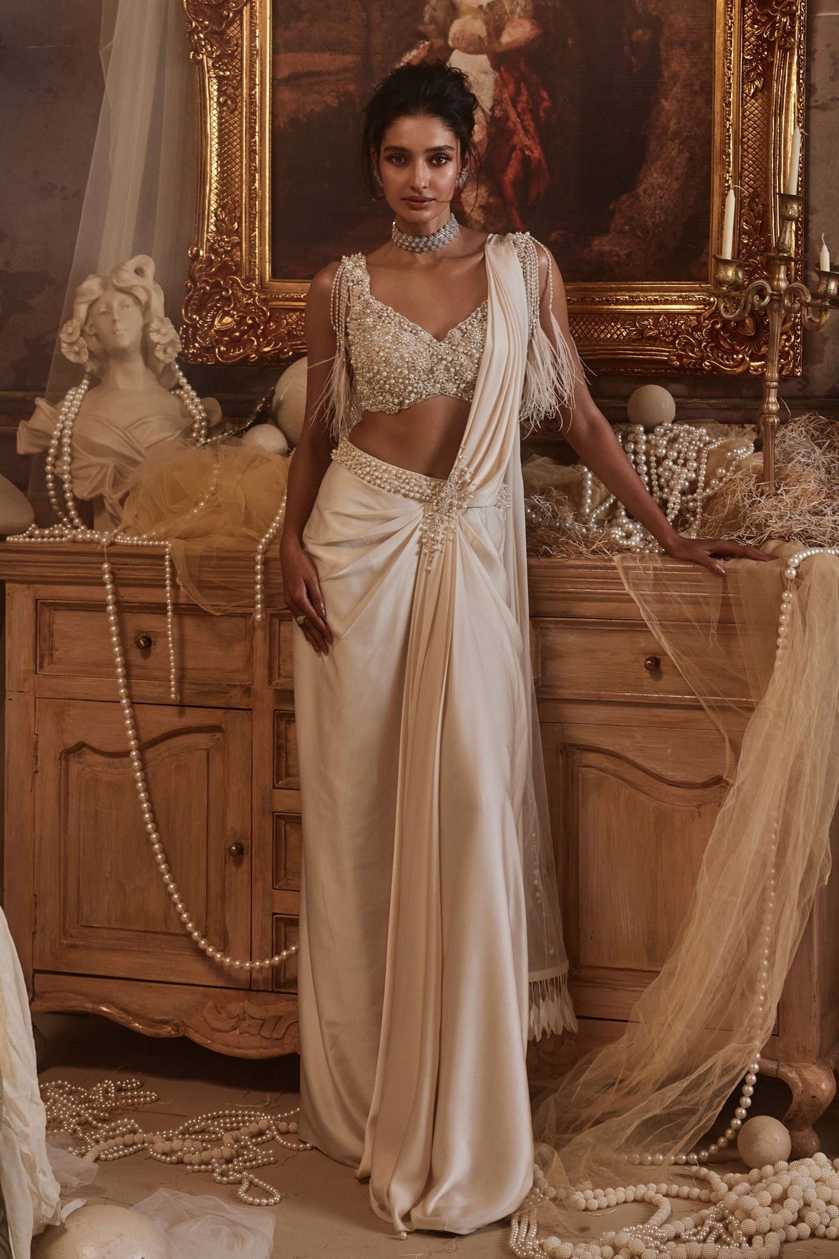 Perseus Ivory Draped Saree