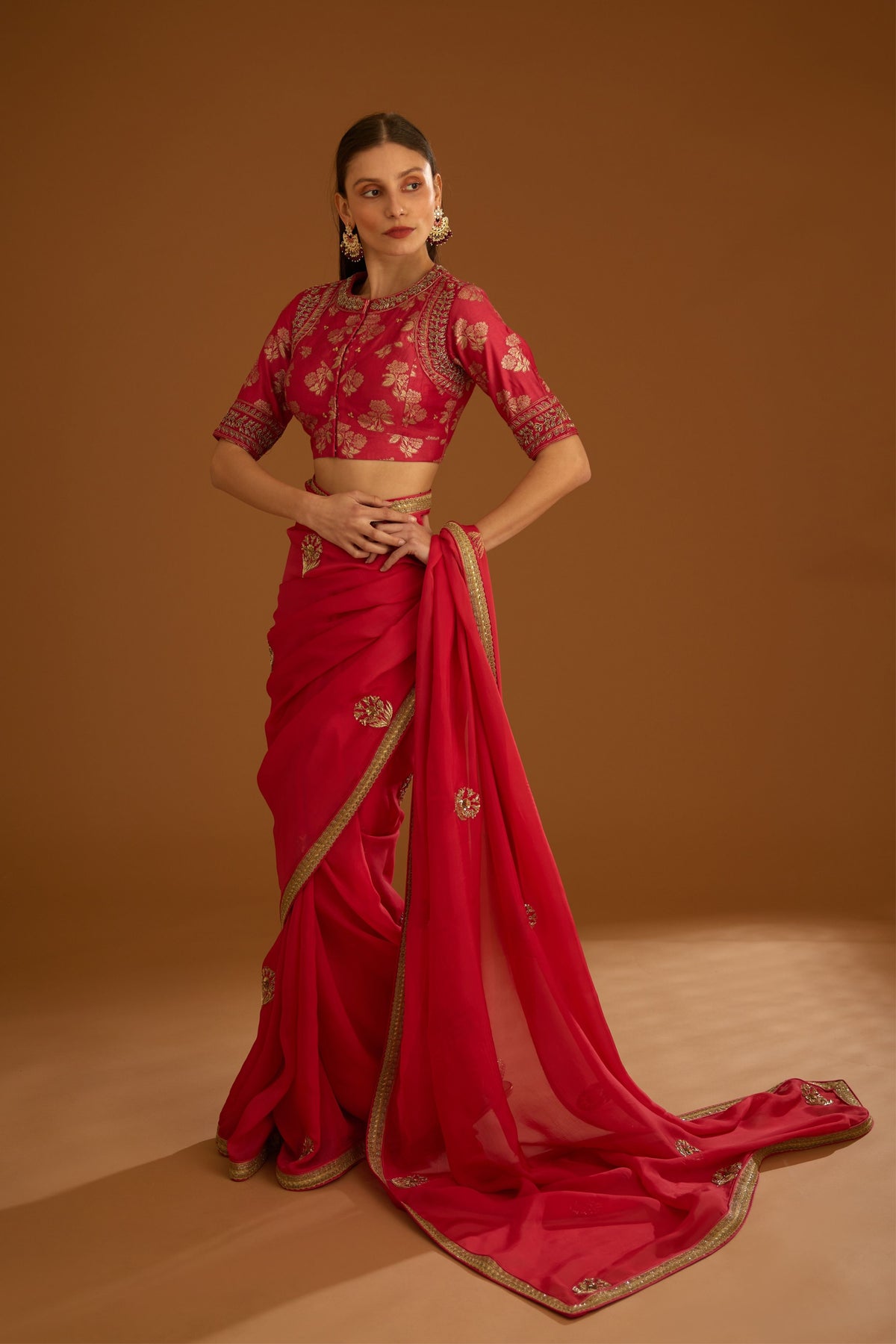 Cranberry pink Saree set