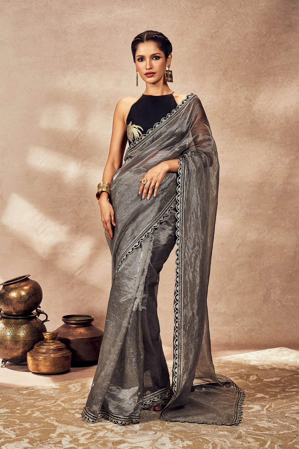 Black Striped Zari Saree