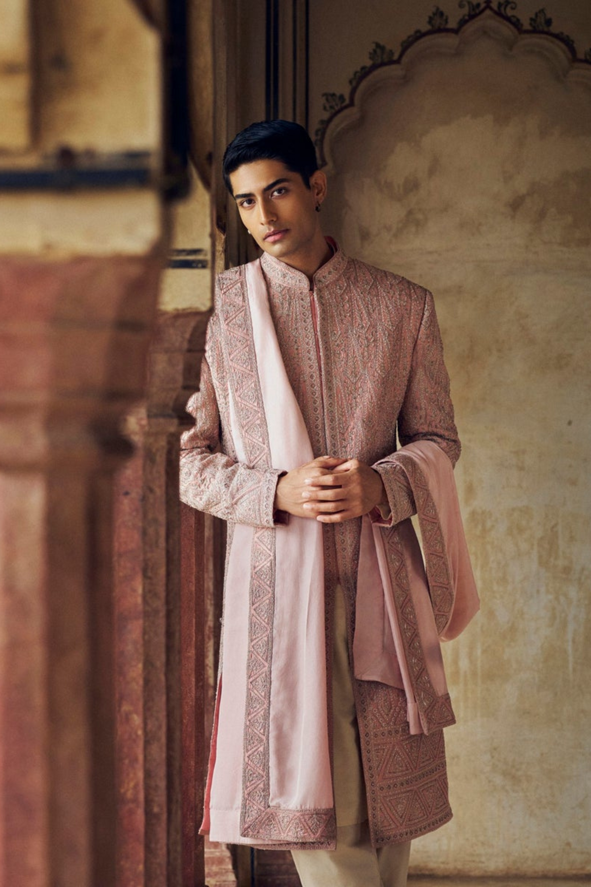 Dusty Rose Pink Sherwani Set