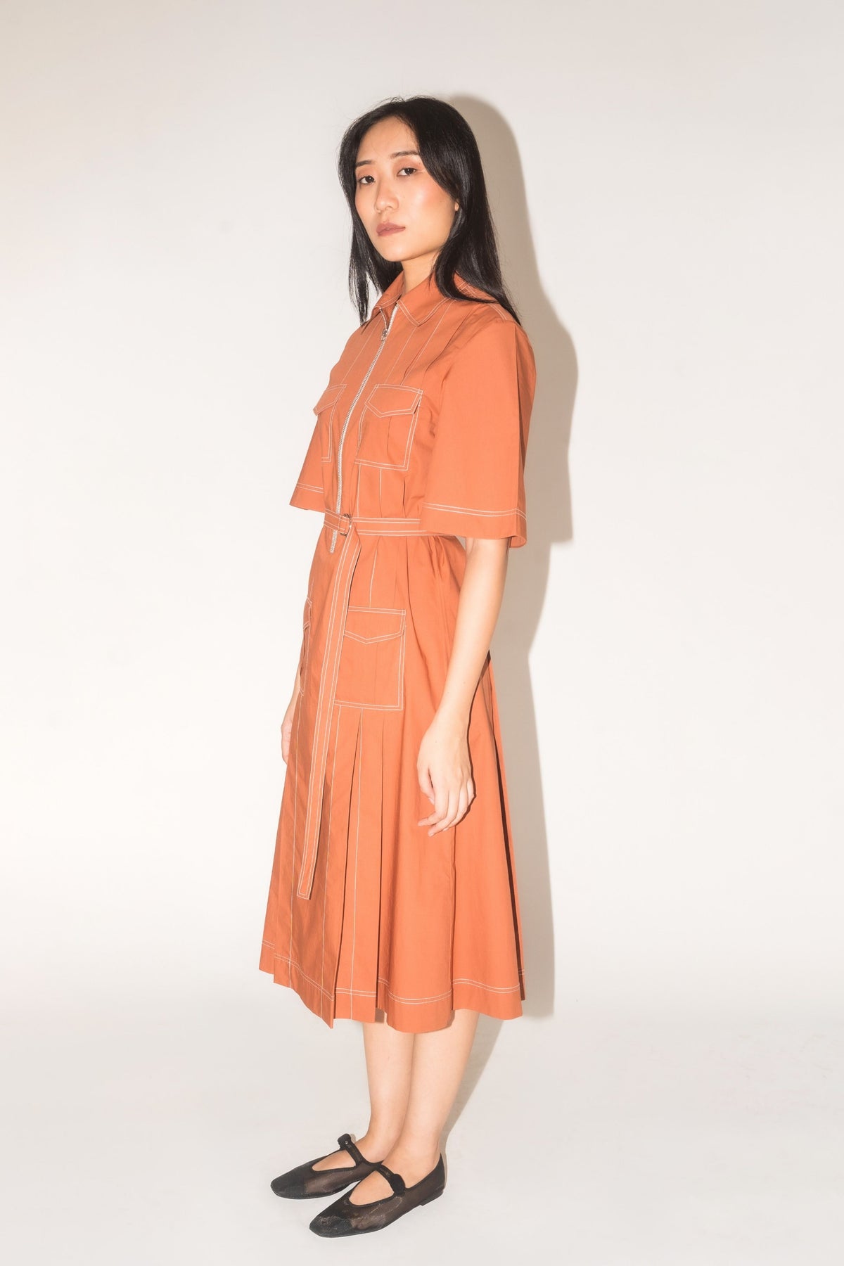 Pleated Safari Brown Dress