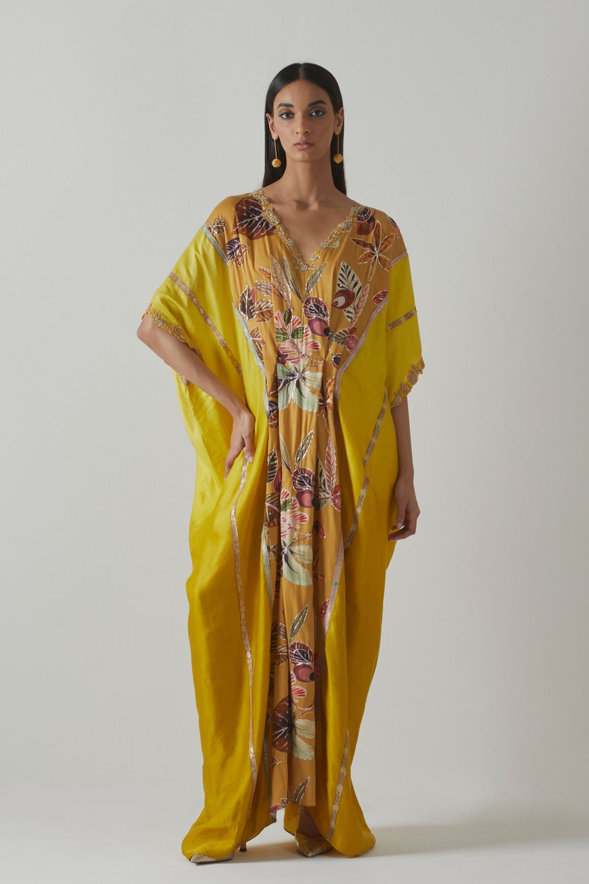 Yellow Printed Floral Kaftan