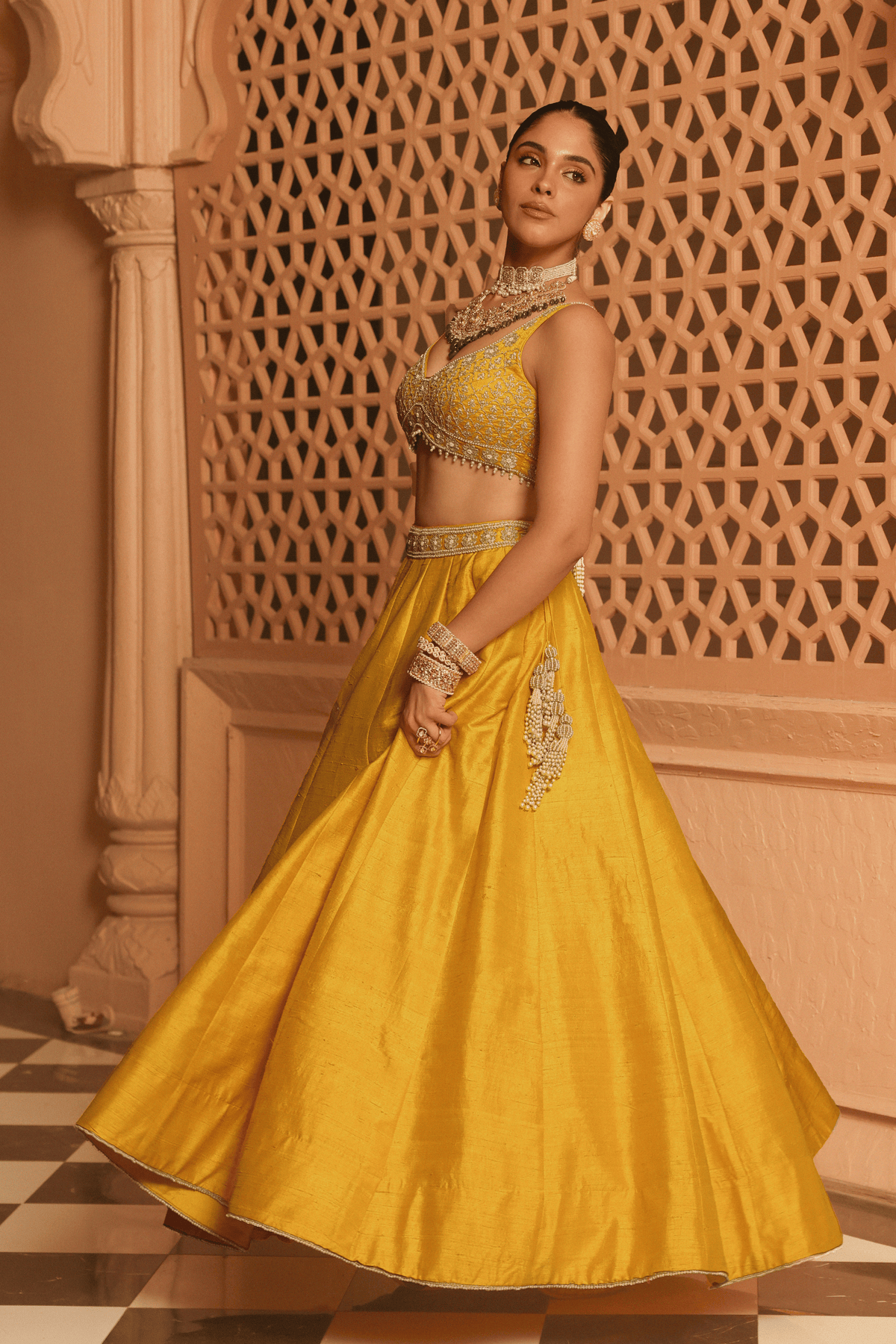 Mazhum Mustard Lehenga Set