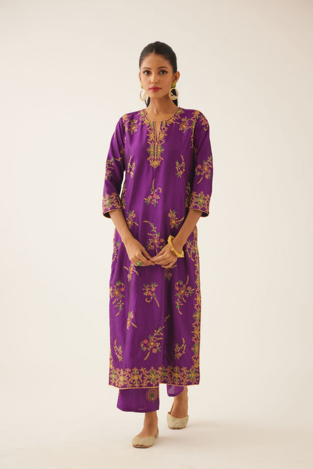 Plum Purple Straight  Silk Kurta Set