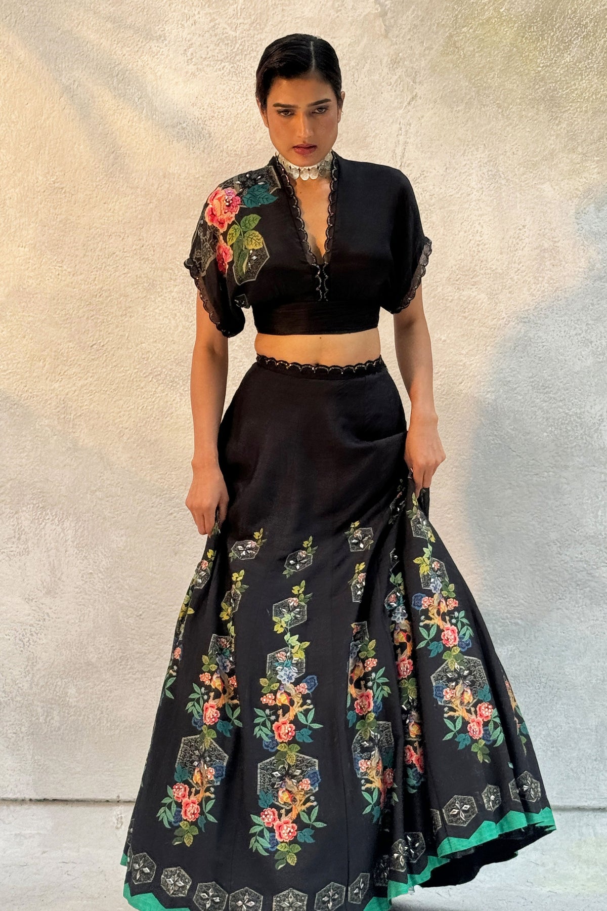 Black Printed Lehenga Set