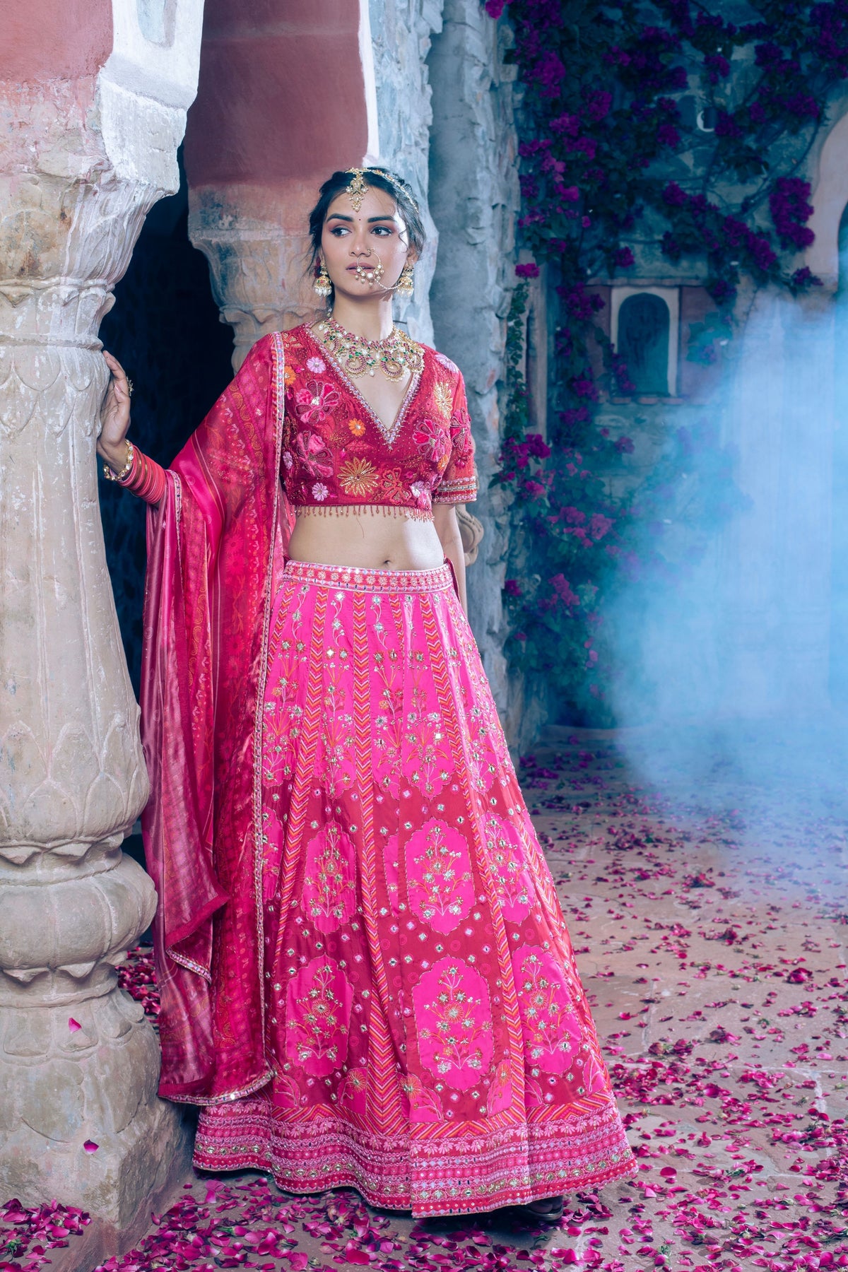 Maroon Embroidered and Printed Lehenga Set