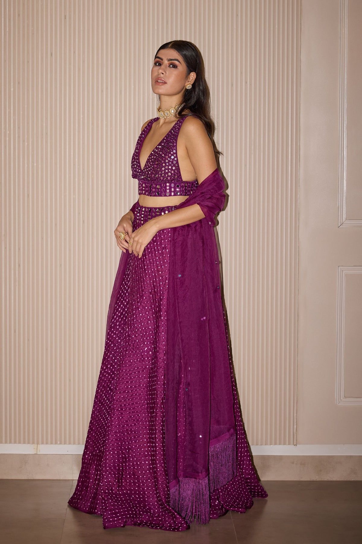 Maidana Bandhani Purple Lehenga Set