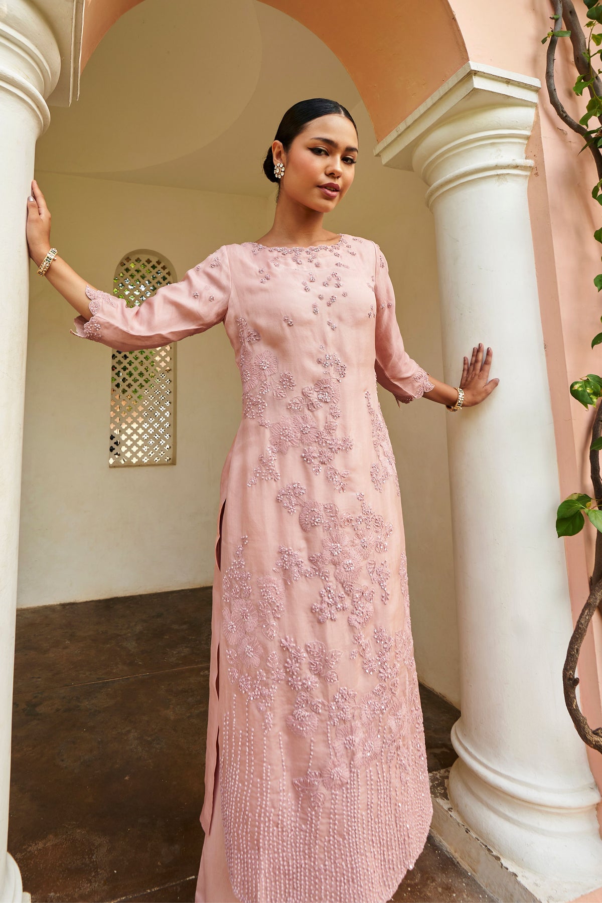 Dusty Pink Embroidered Suit Set