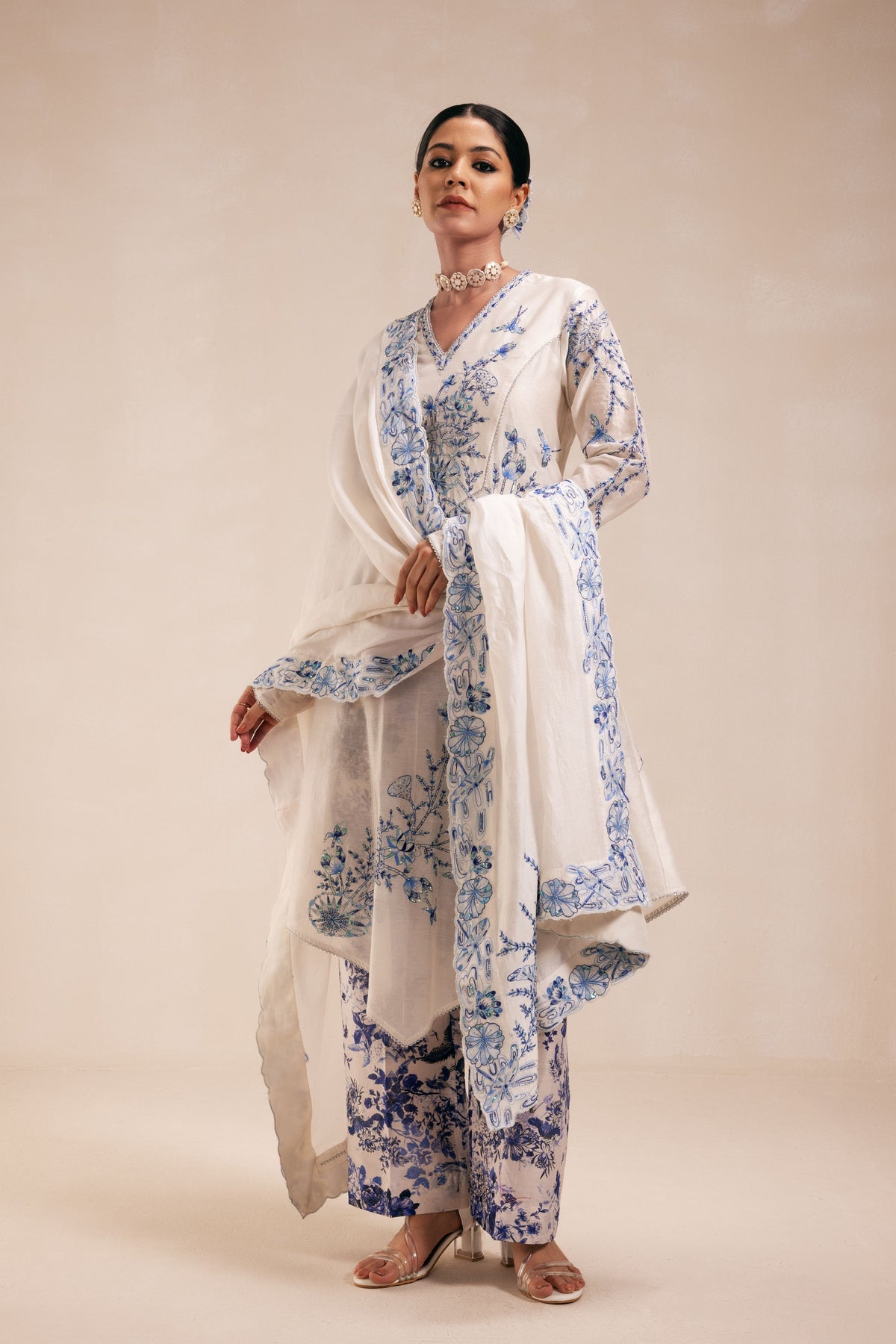 Blue Scalloped Kurta Set