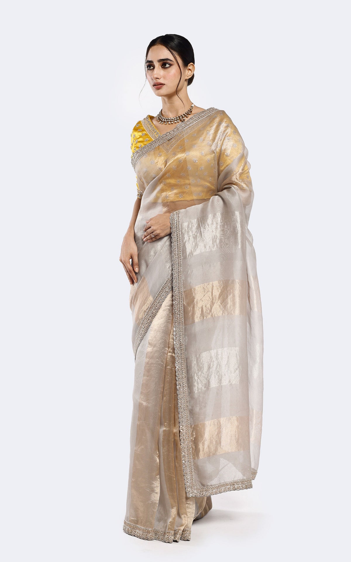 Dual toned color-blocked tissue saree