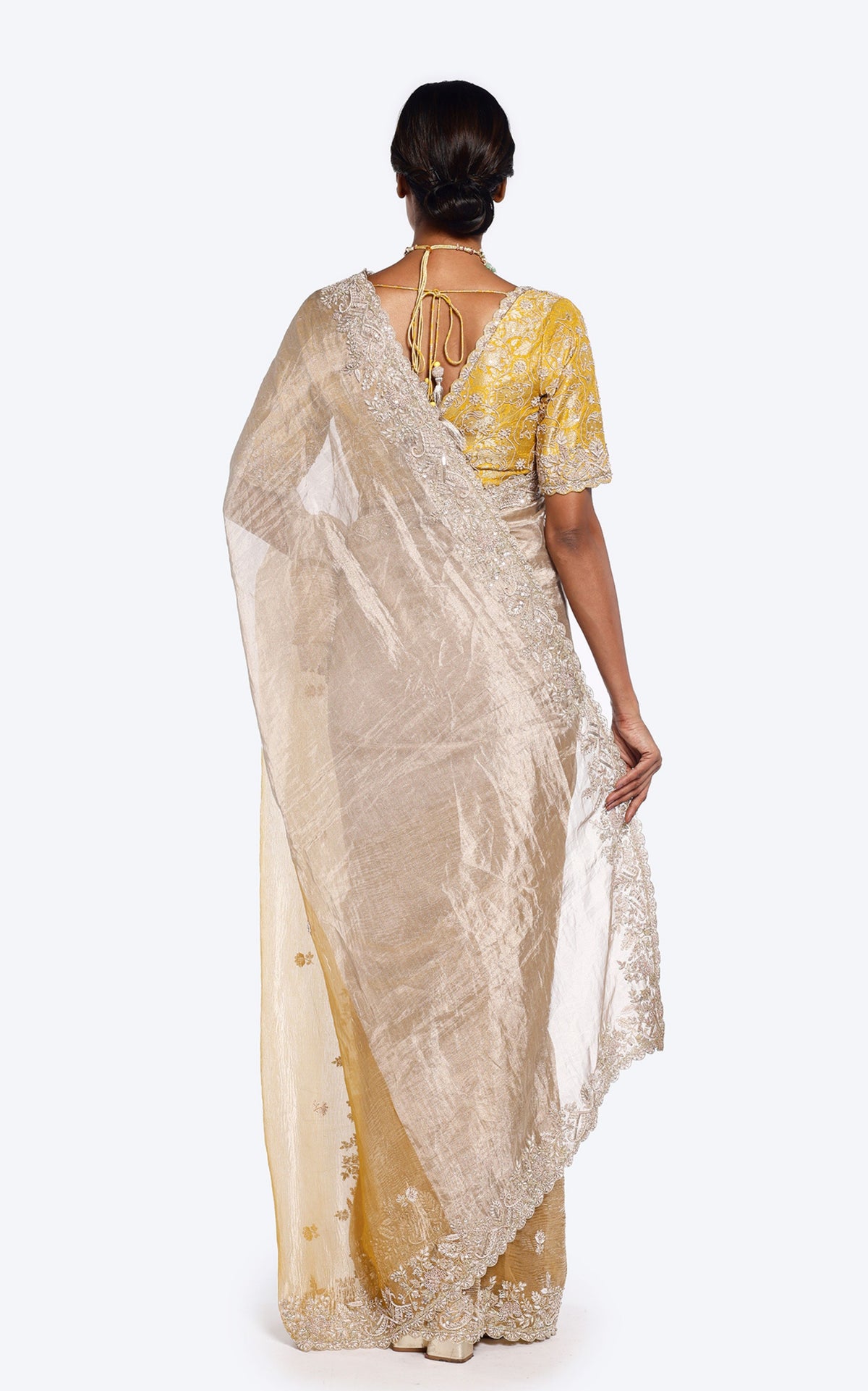 Dual toned color-blocked tissue saree