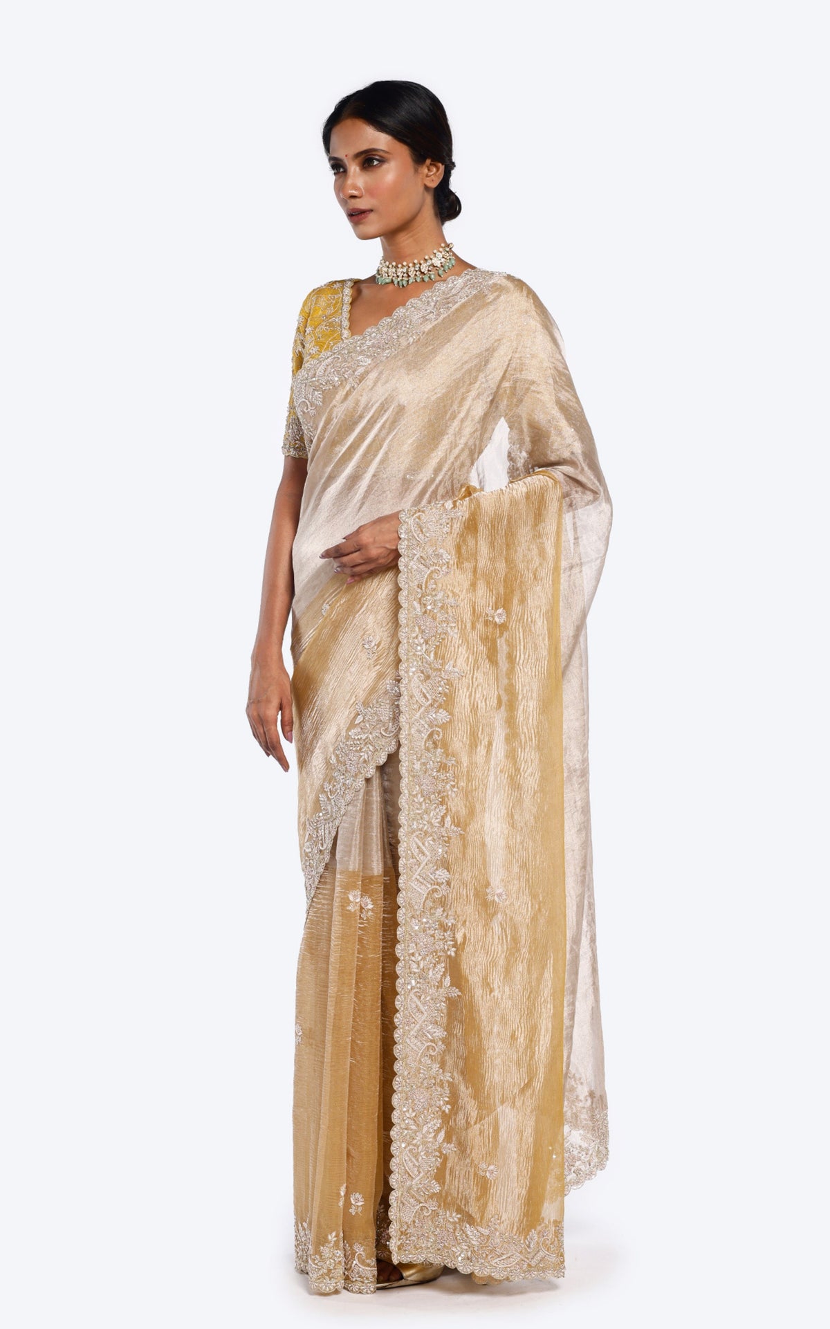 Dual toned color-blocked tissue saree