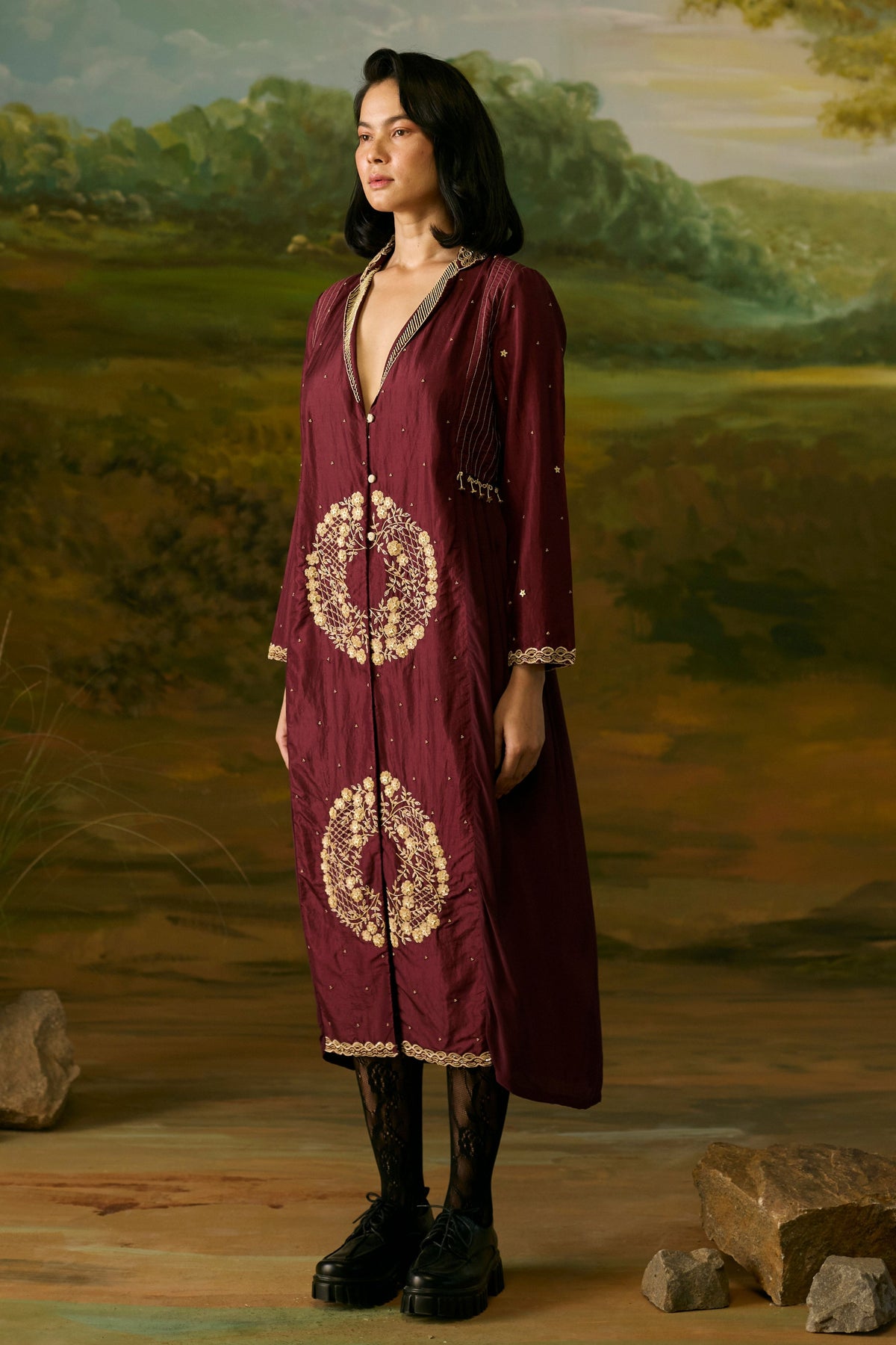 Crimson Embroidered Wine Jacket