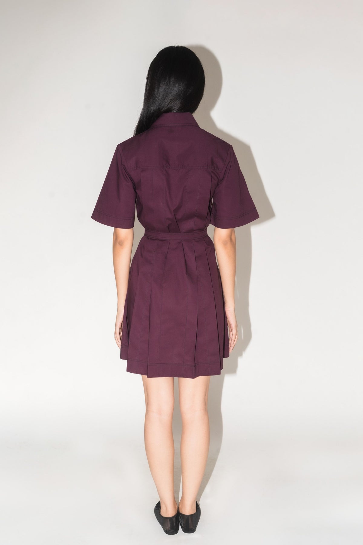 Pleated Safari Plum Mini Dress