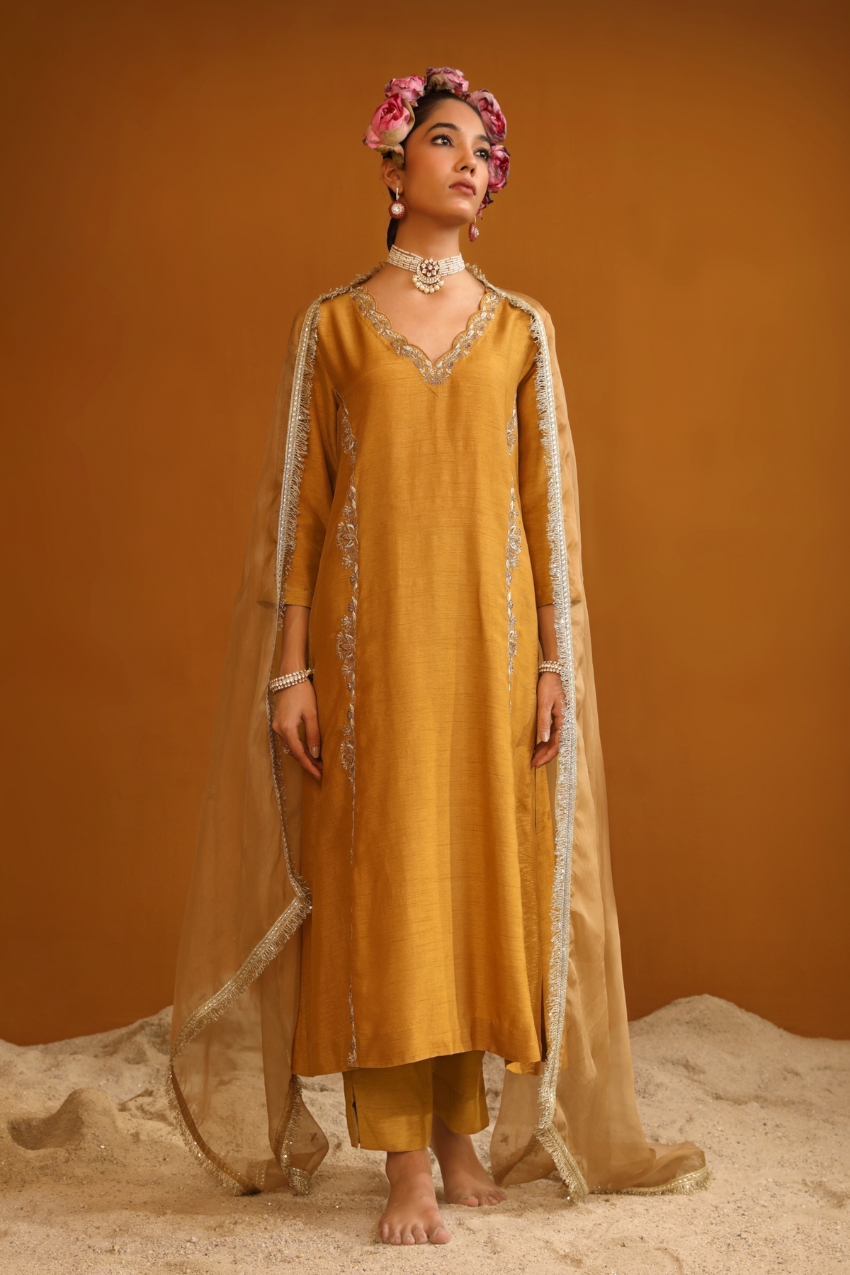 Firoza Gold Kurta Set