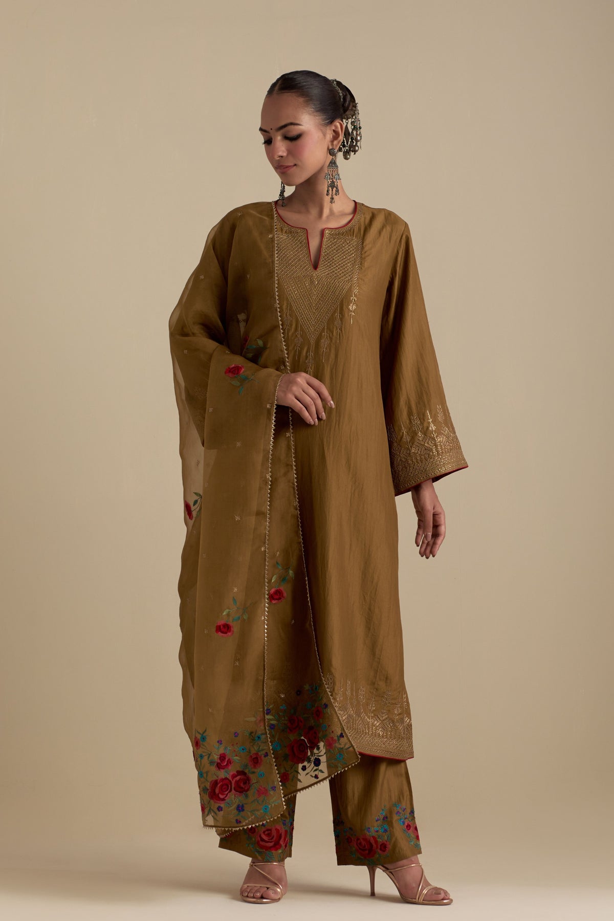 Olive A-line Kurta Set