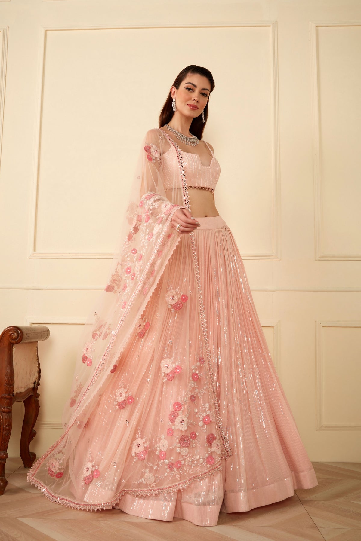 Pink Sequined Lehenga Set