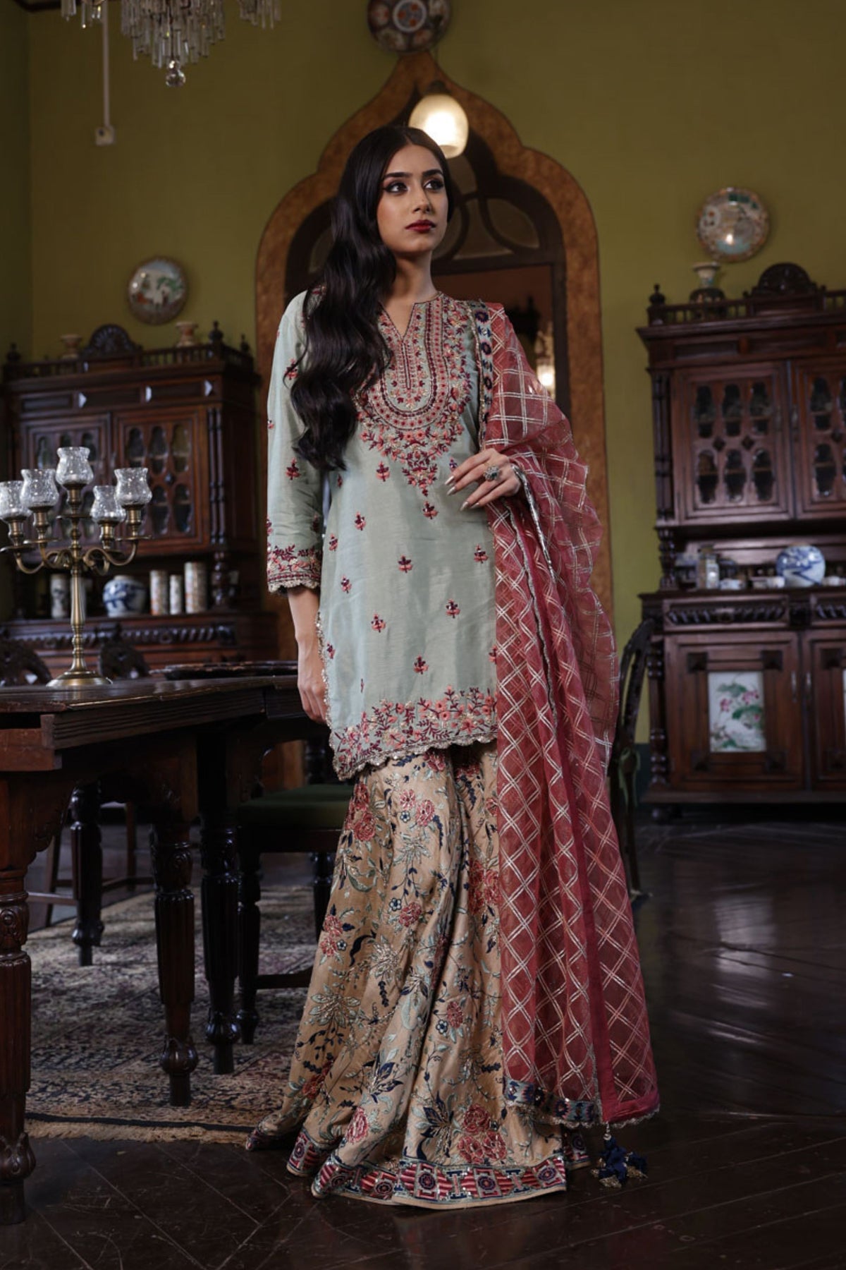 Multicoloured Kurta, Sharara and Dupatta