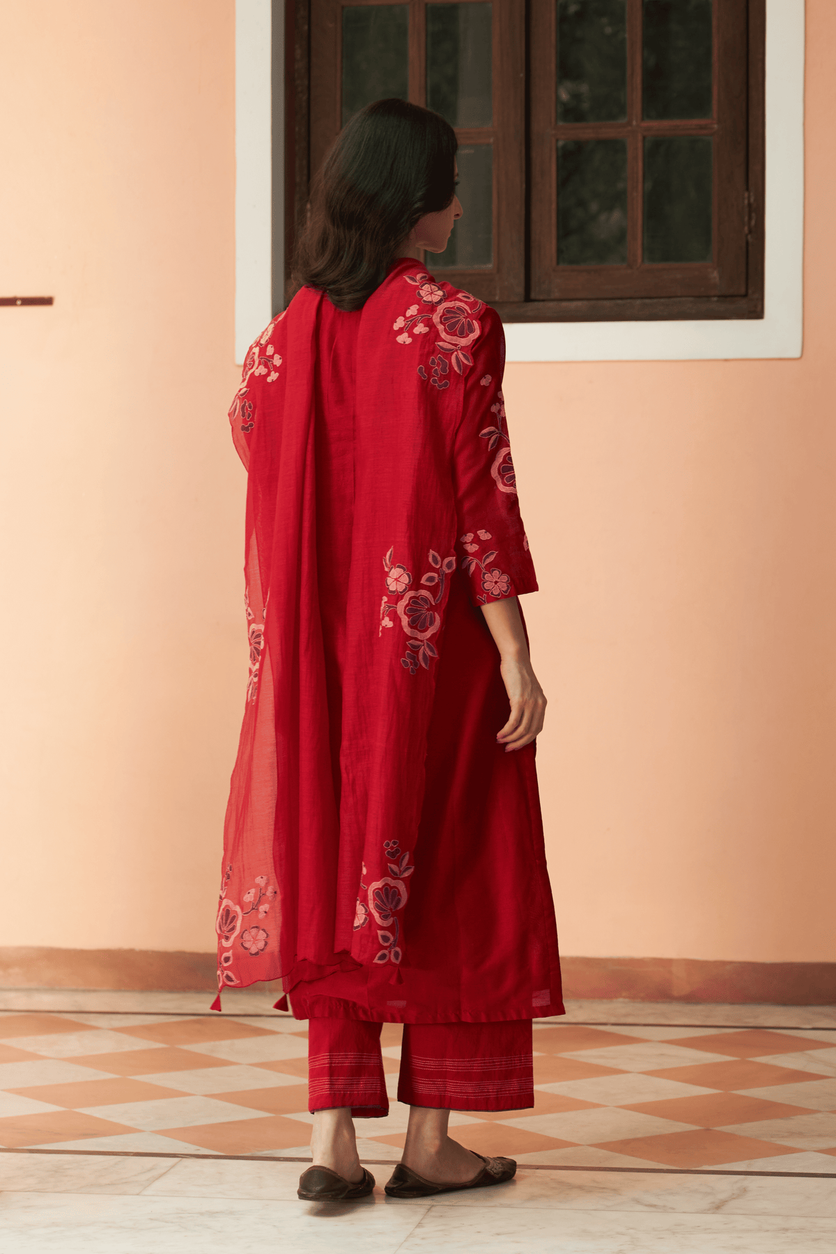 Crimson Floral Applique Kurta Set