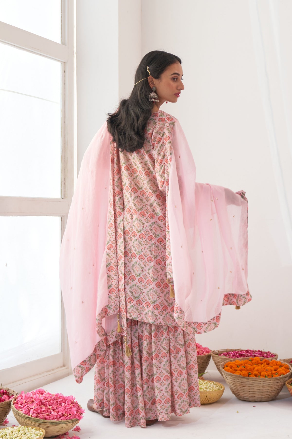 Powder Pink Peony Kurta Sharara