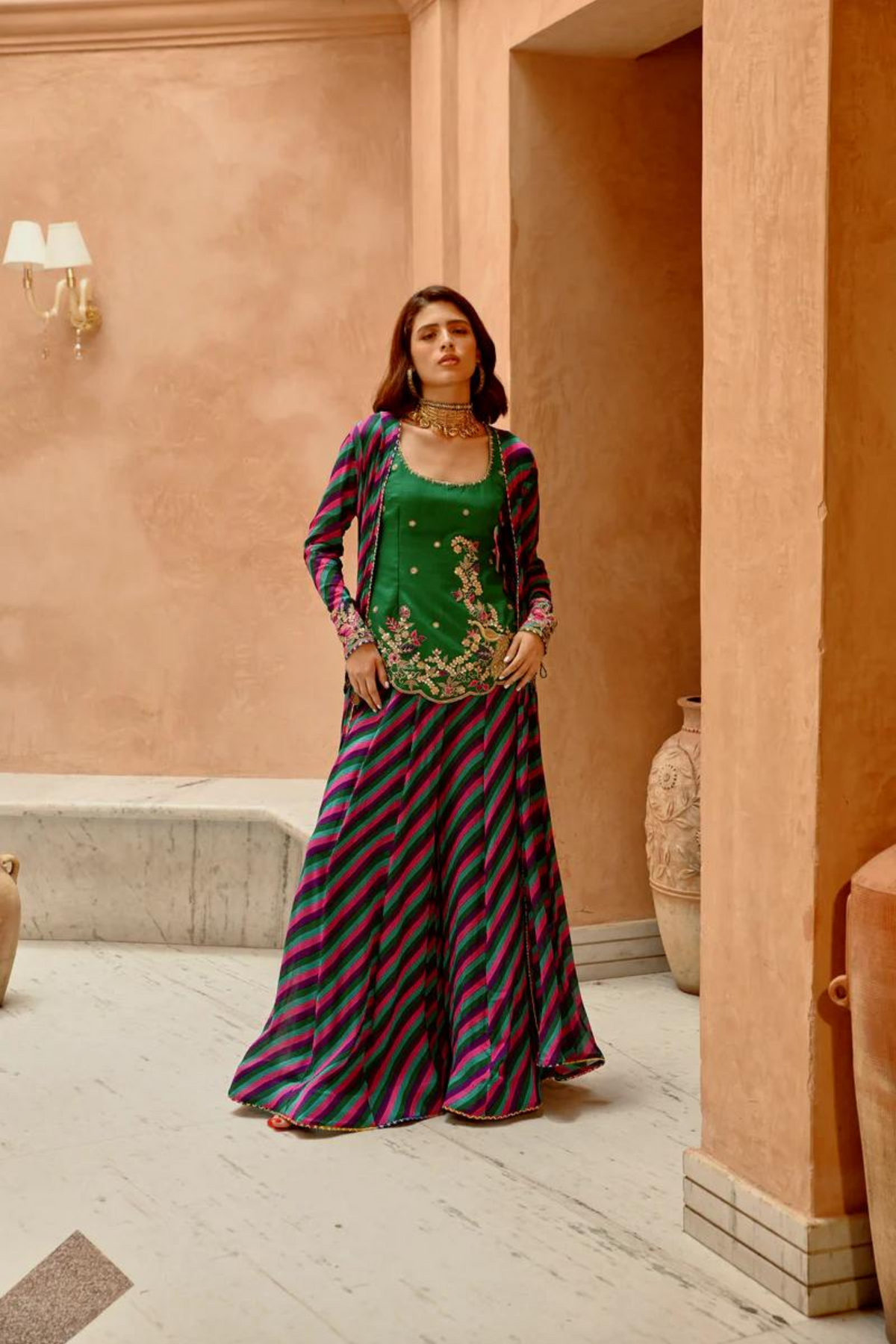 Multi Color Indi-leheriya Sharara Set