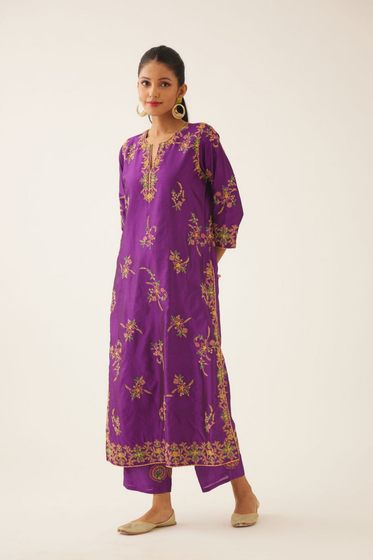 Plum Purple Straight  Silk Kurta Set