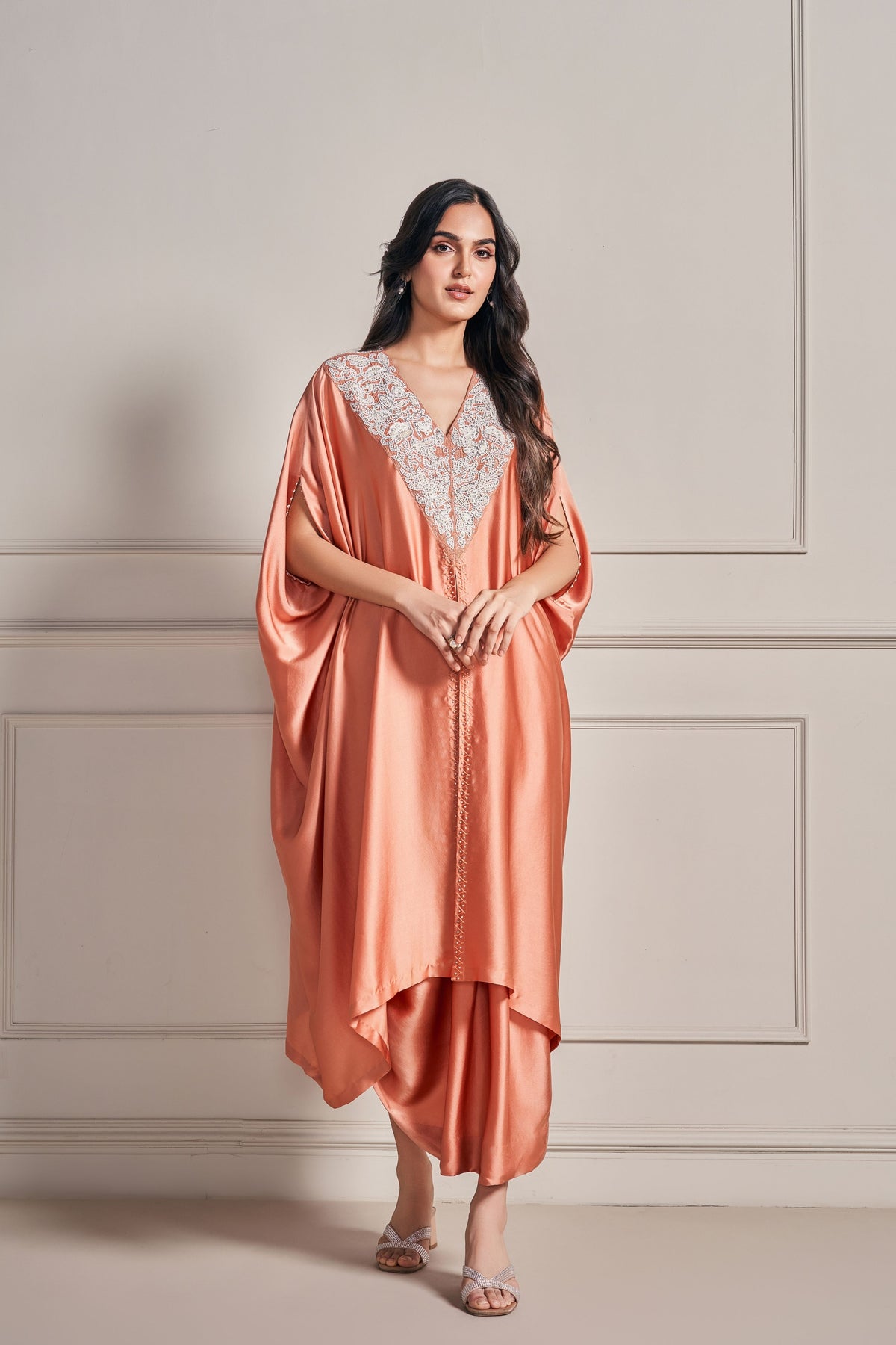 Orange Kaftan Embellished Set