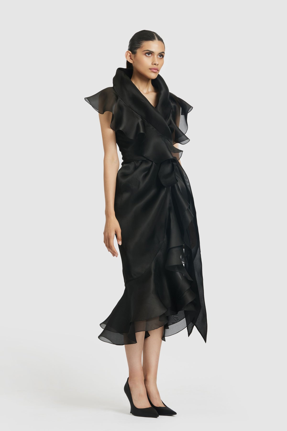 Black Shawl Collar Wrap Dress