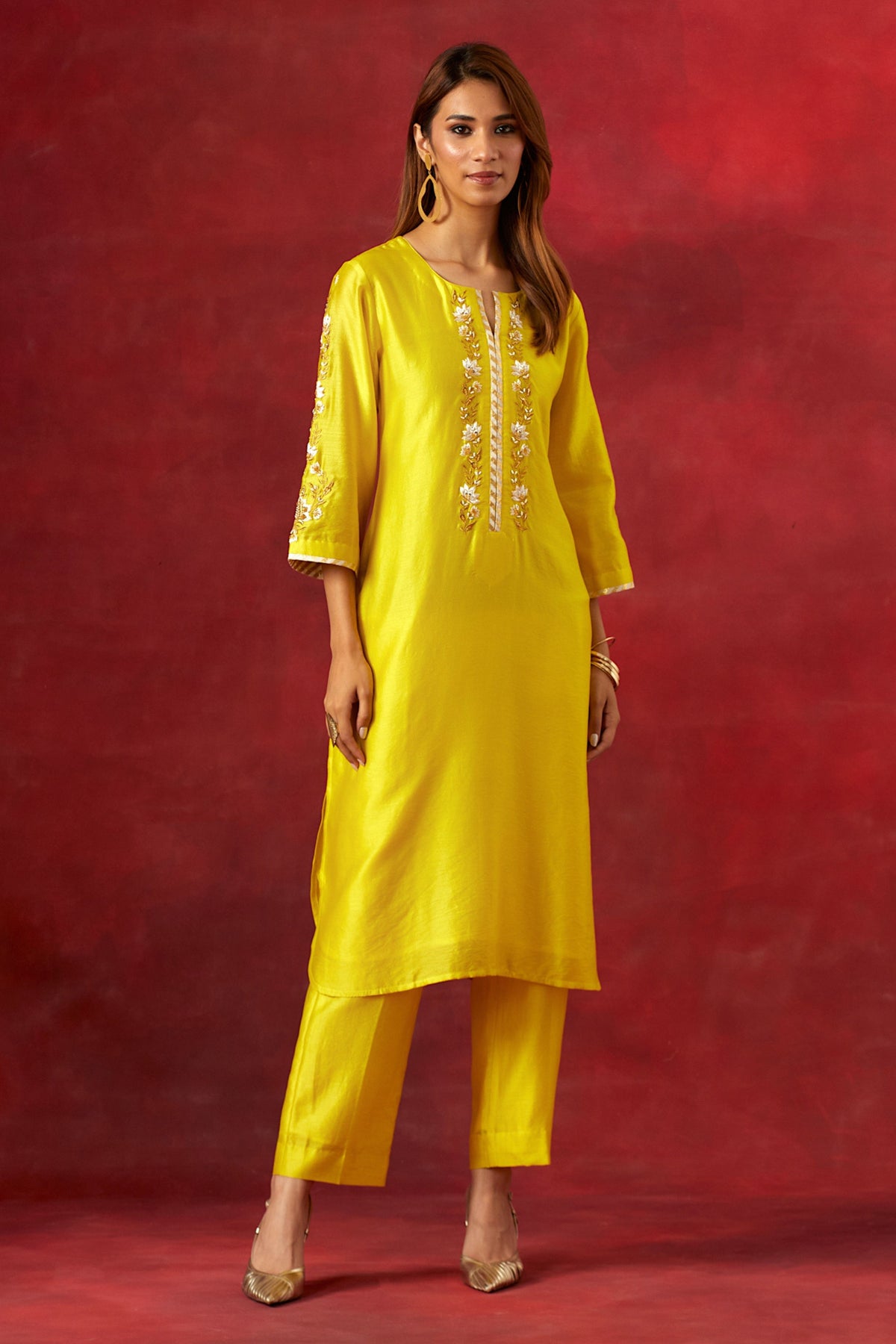 Yellow Round Hem Kurta Set