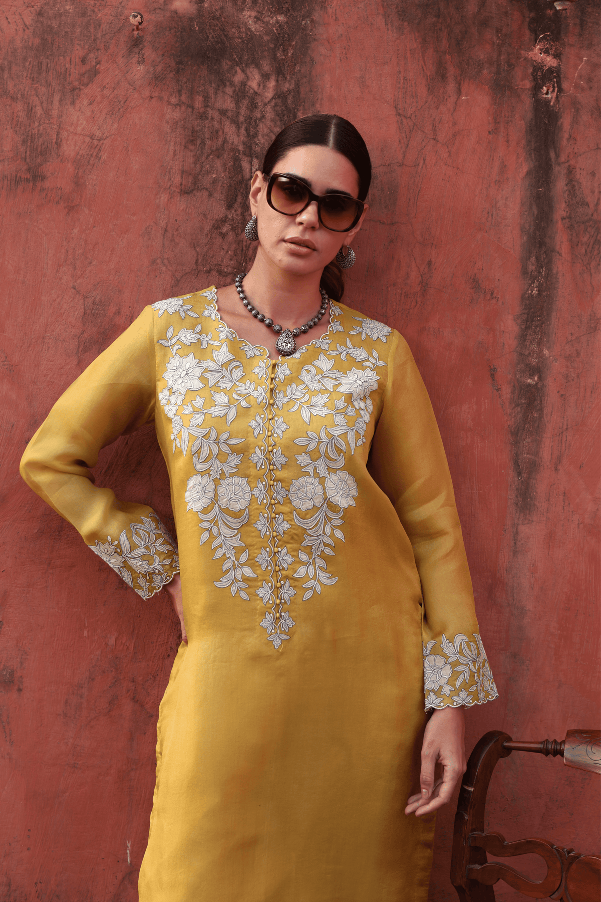 Dusty Lime Organza Kurta And Pant