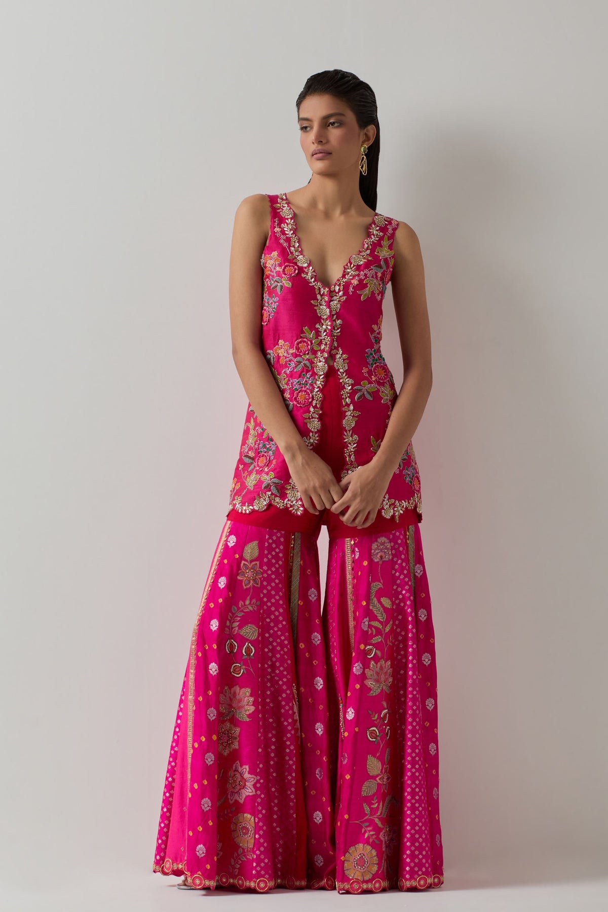 Fuchsia Floral Sharara Set