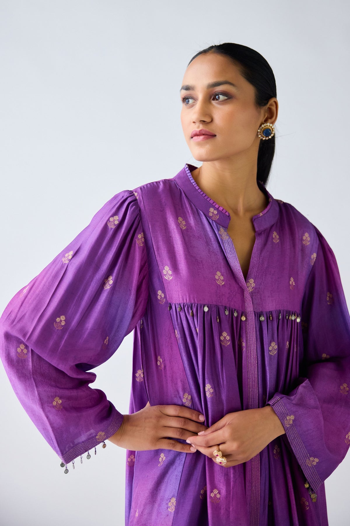 Purple Banarasi Silk Tunic Set