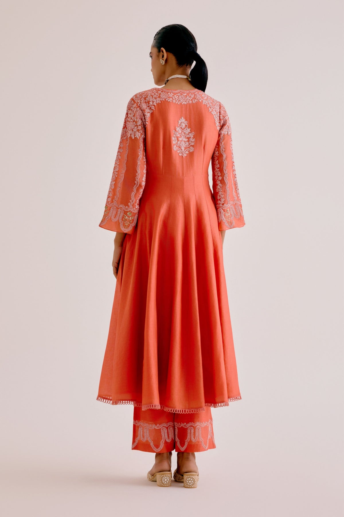 Orange Embroidered Anarkali Set