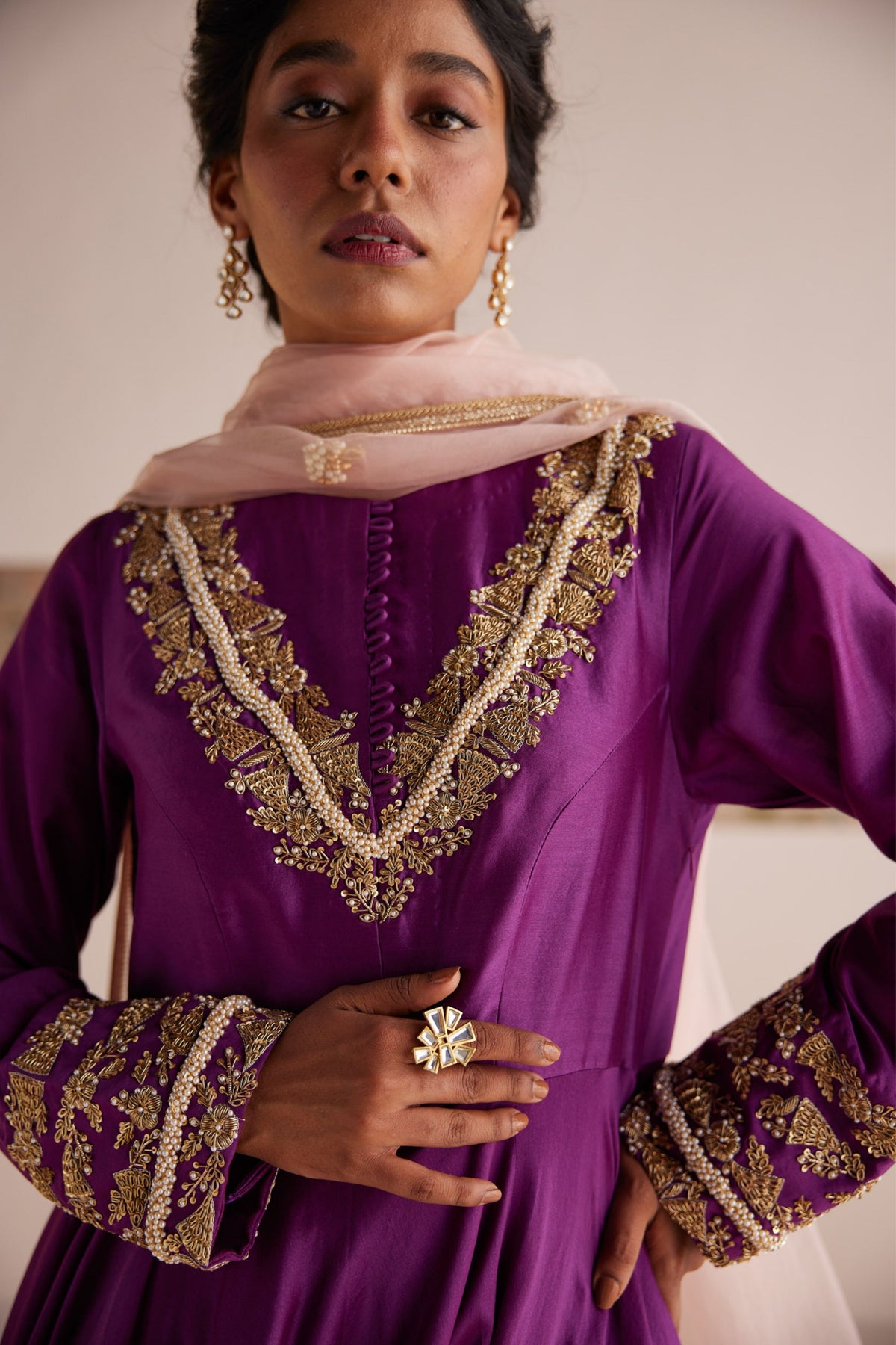 Purple Anarkali With Pants