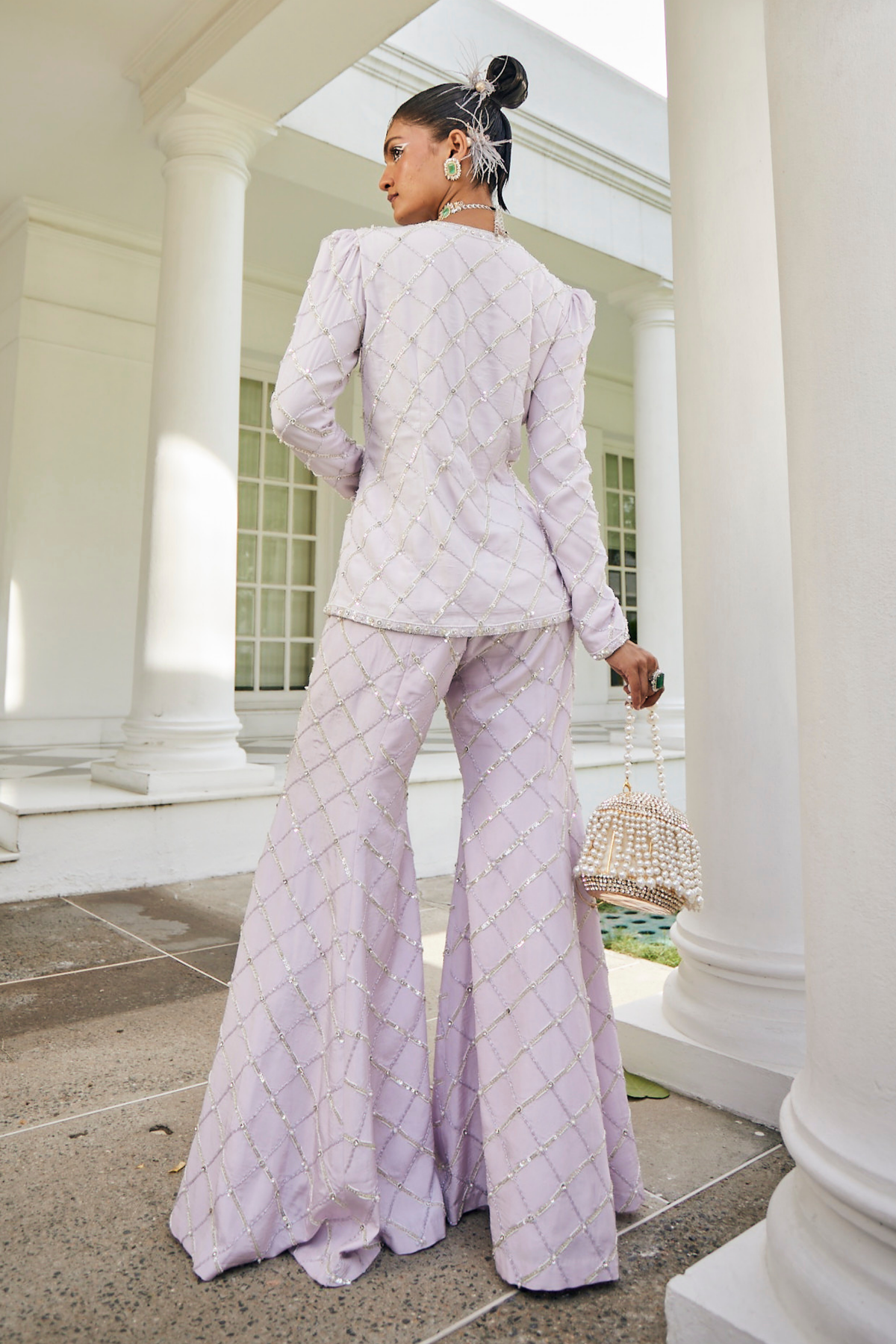 Lavender Embroidered Jacket With Sharara