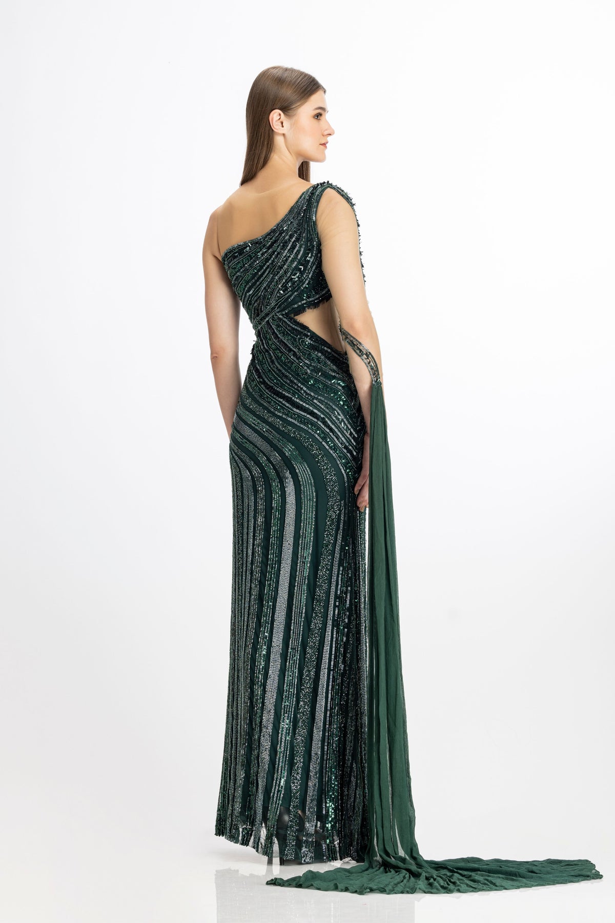 Hand Embroidered Gown in Green