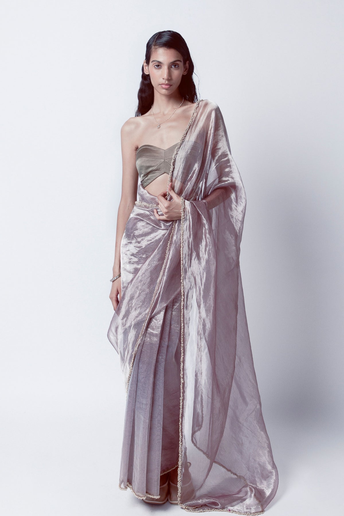 Handwoven Smoky Mauve Tissue Saree