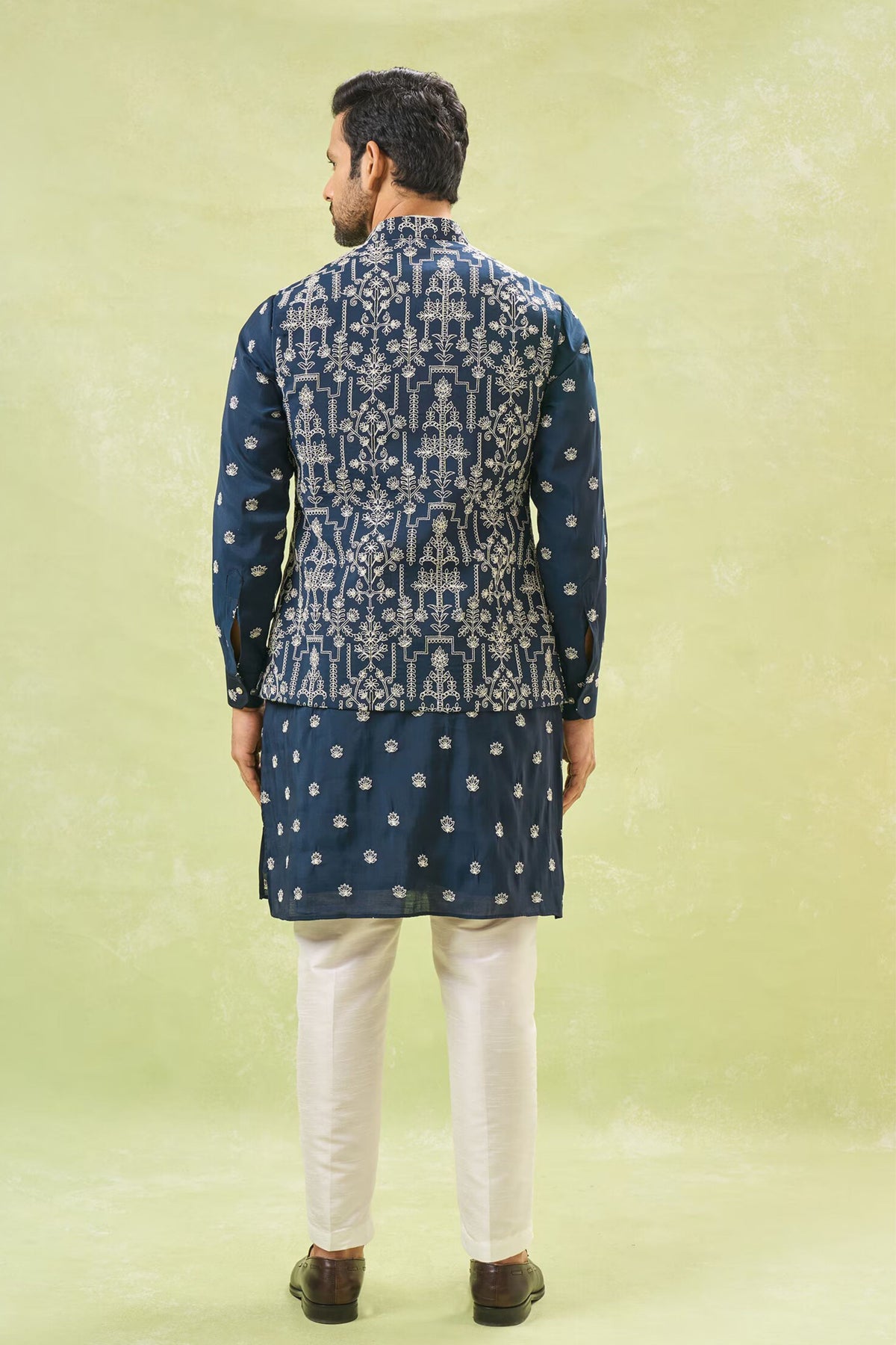 Blue Embroidered Nehru Jacket Set