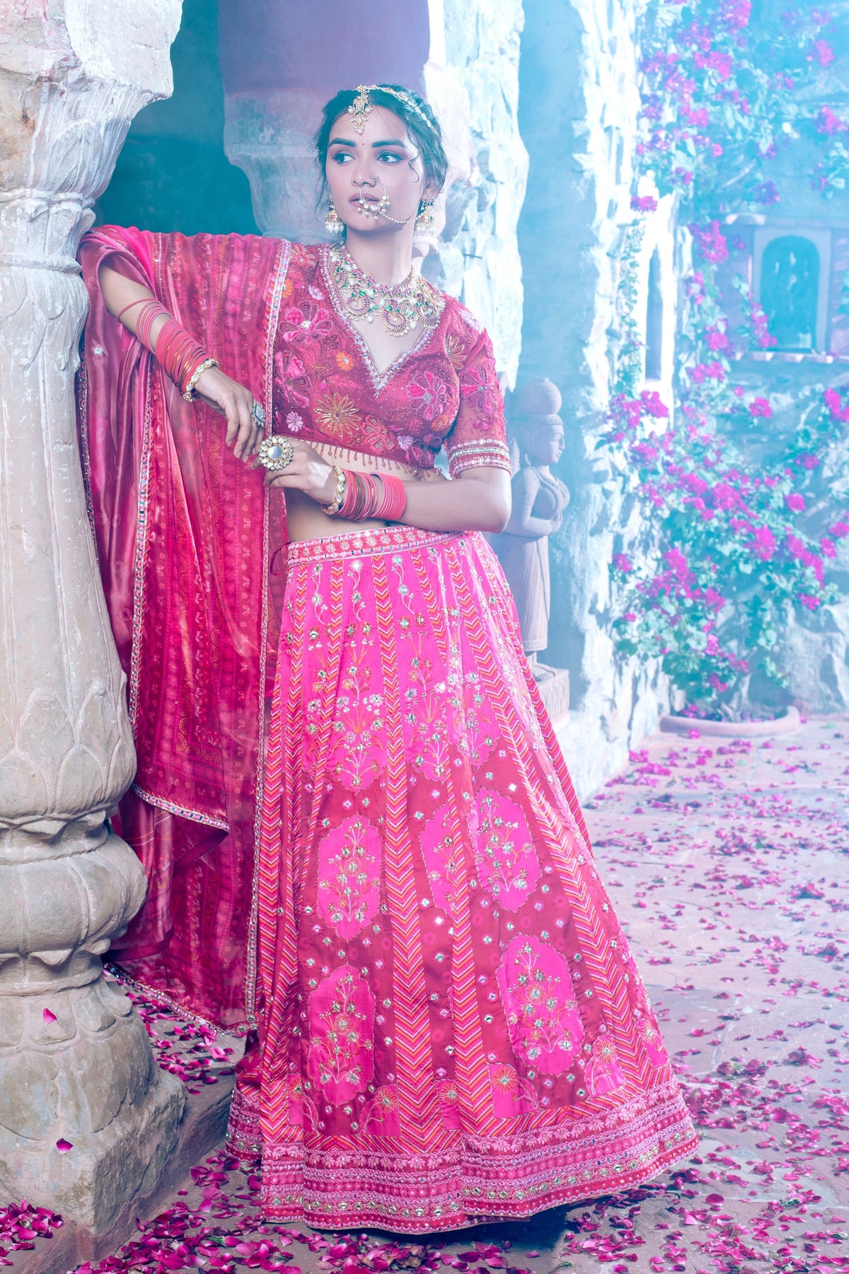 Maroon Embroidered and Printed Lehenga Set