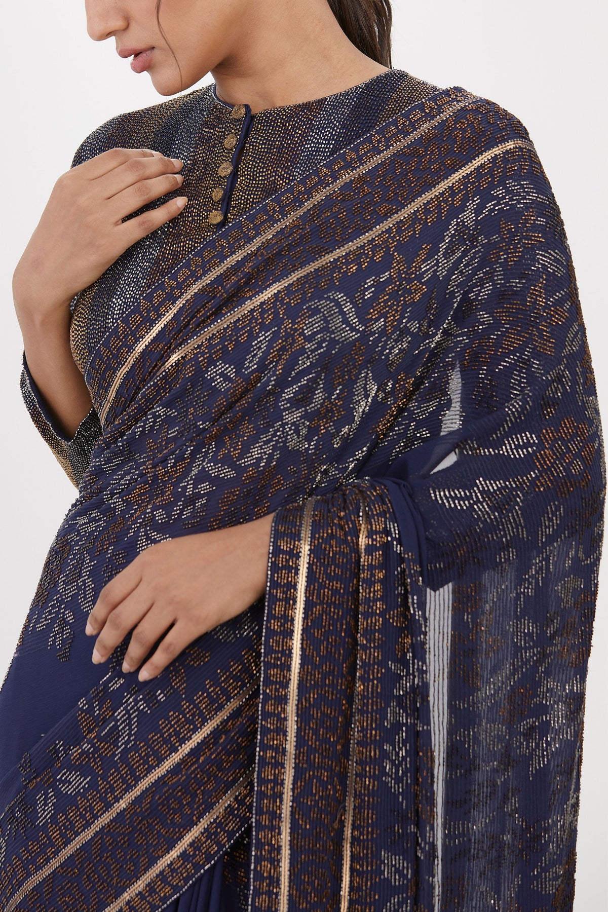 Navy Cutdana Saree Set