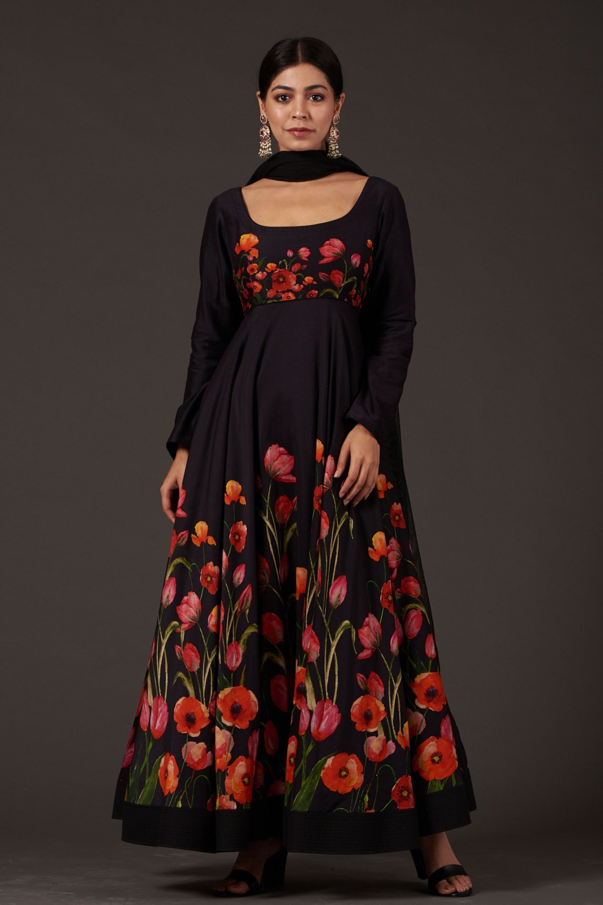 Charcoal Floral Anarkali Set