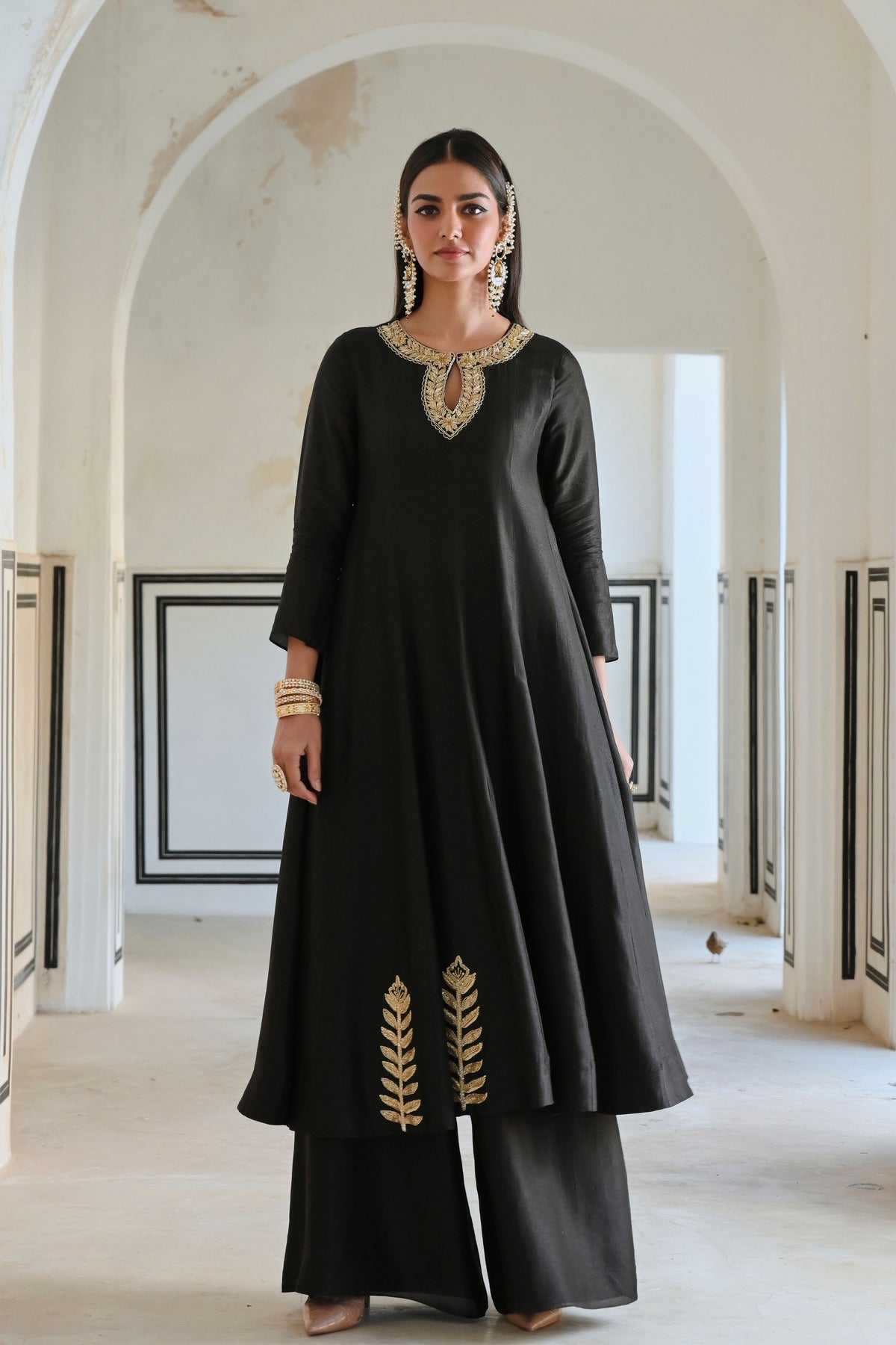 Black Embroidered Anarkali Set